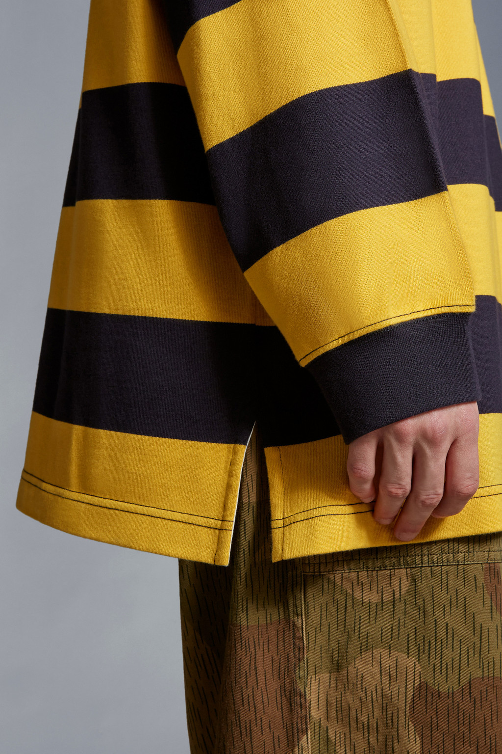 Yellow & Black Striped Long Sleeve Polo Shirt - Moncler x Palm Angels ...