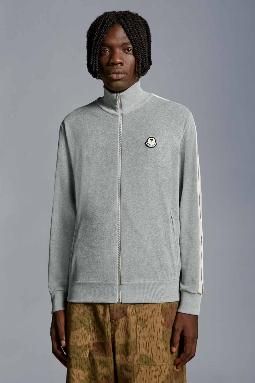 Moncler Olive Green Chenille Logo Patch Reverse Weave Sweatshirt Medium