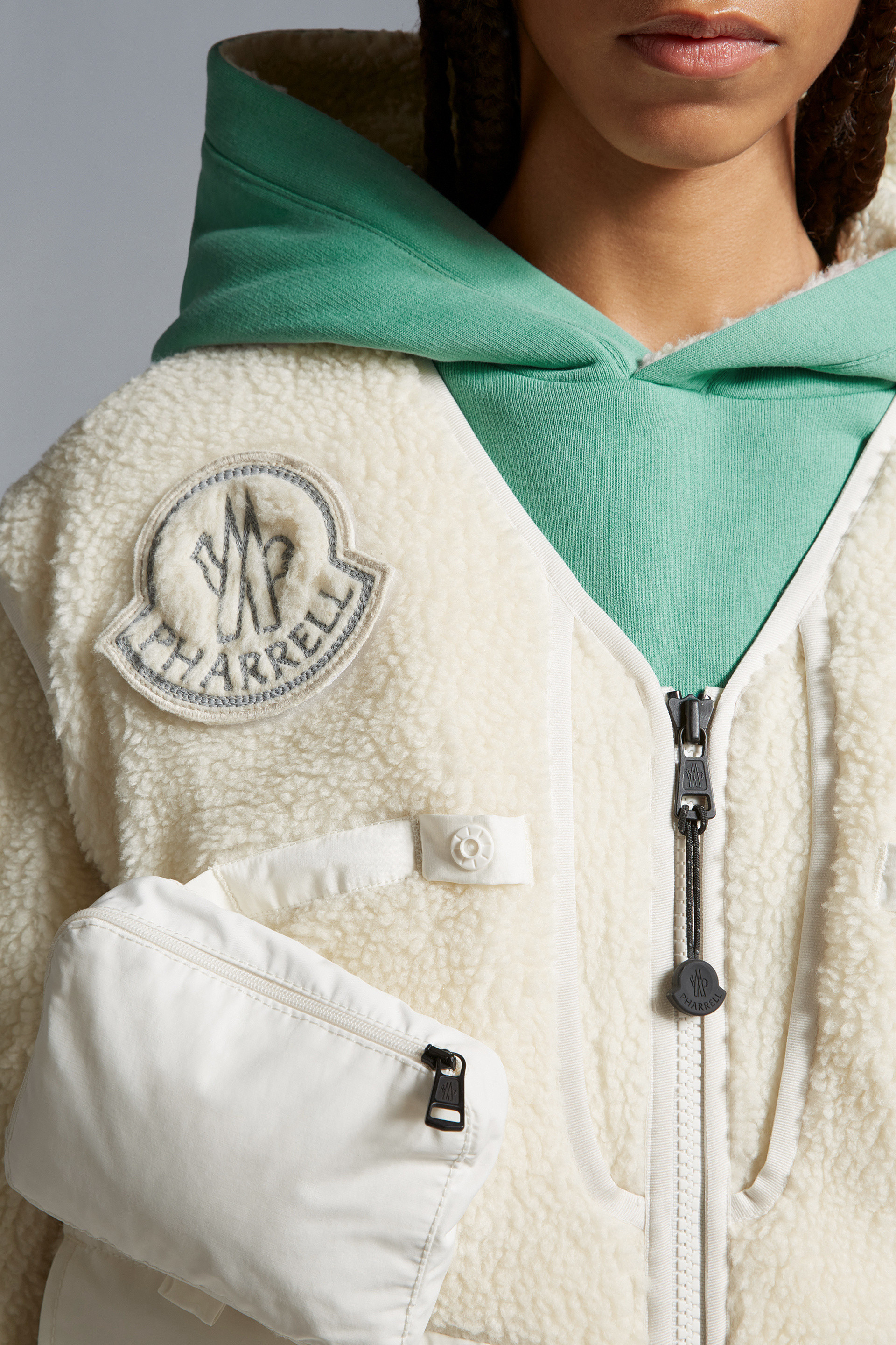 Cardigan matelassé en teddy Blanc Cassé - Moncler x Pharrell Williams  Genius