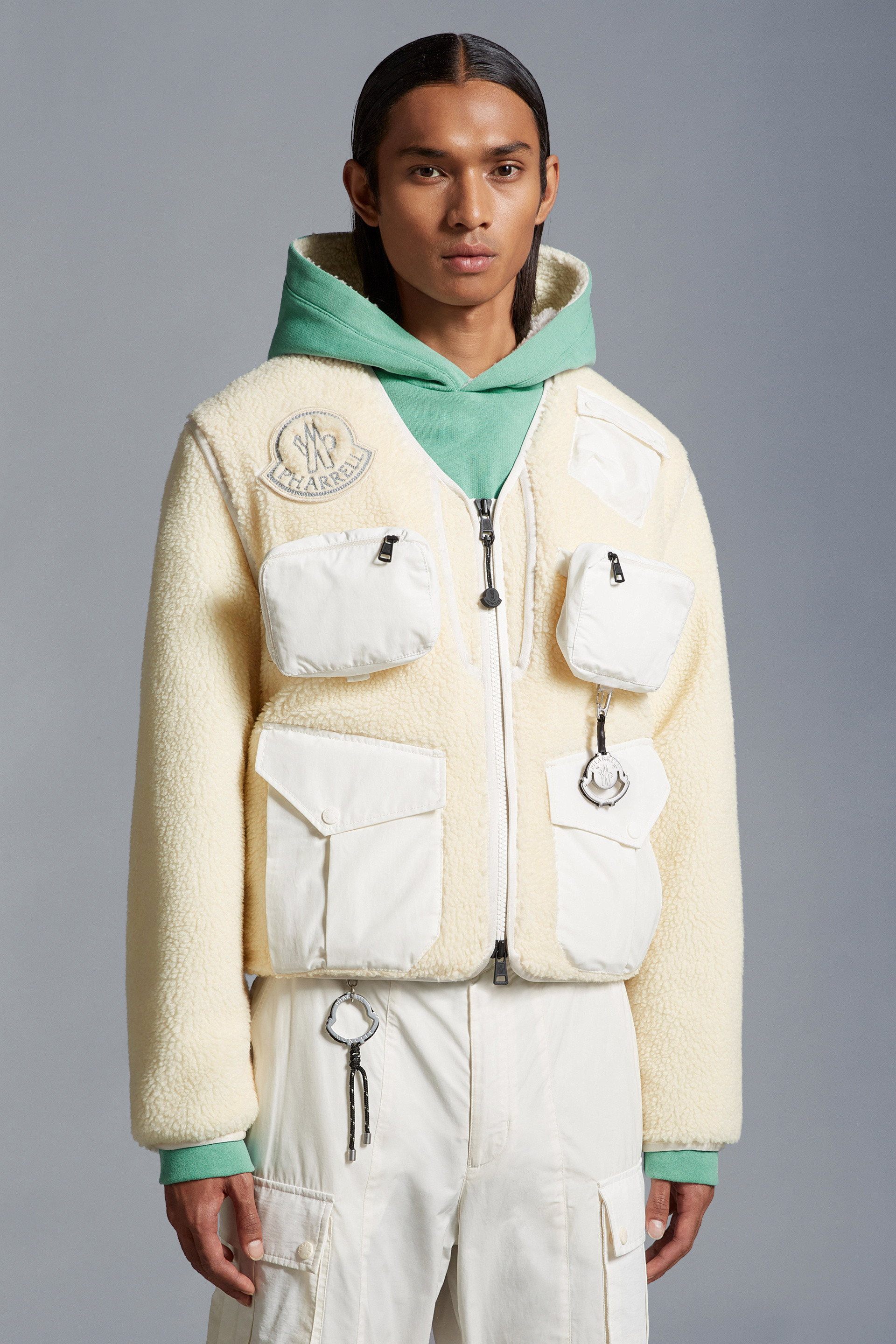 Cardigan matelassé en teddy Blanc Cassé - Moncler x Pharrell Williams  Genius