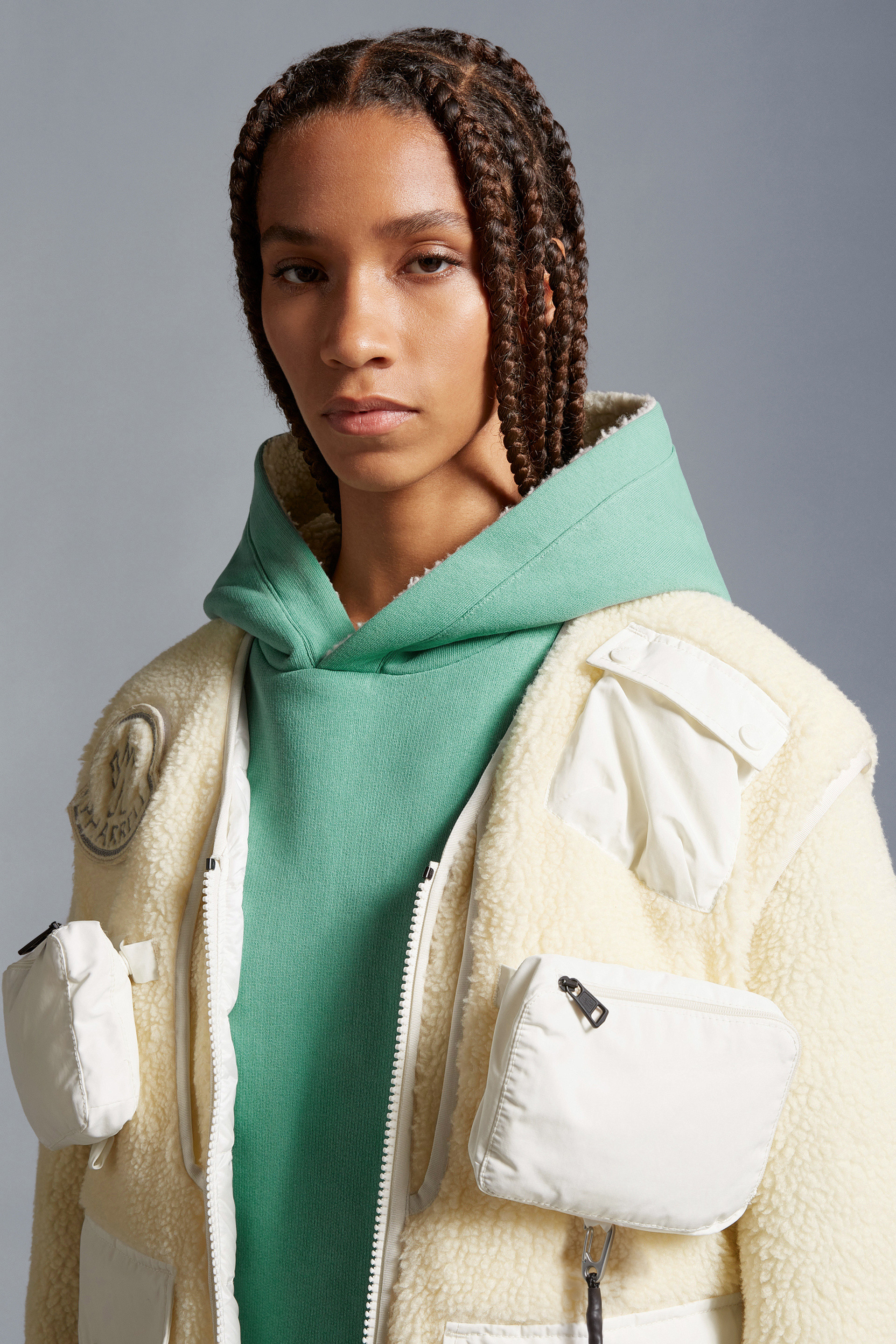 Cardigan matelassé en teddy Blanc Cassé - Moncler x Pharrell Williams  Genius