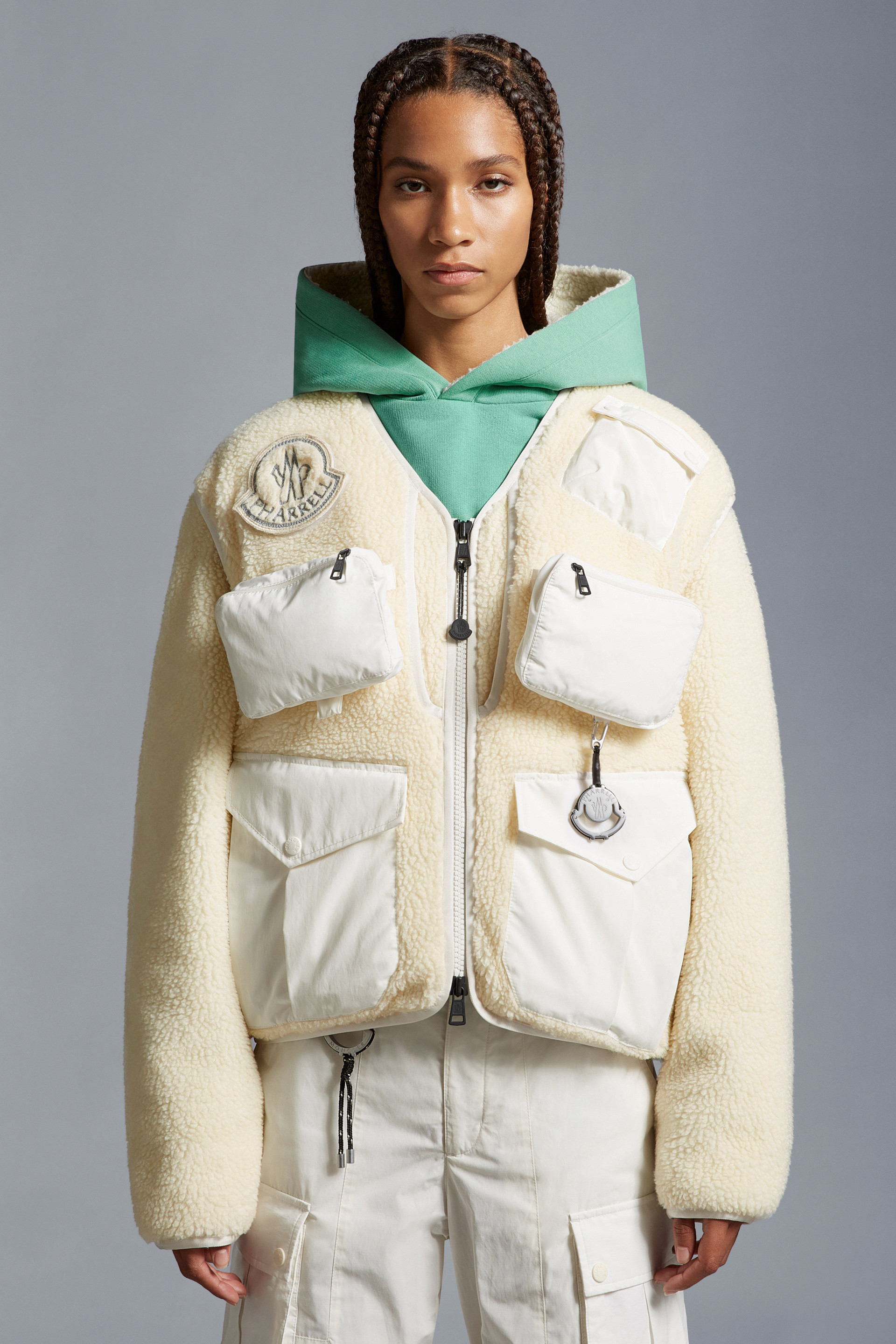 Cardigan matelassé en teddy Blanc Cassé - Moncler x Pharrell Williams  Genius