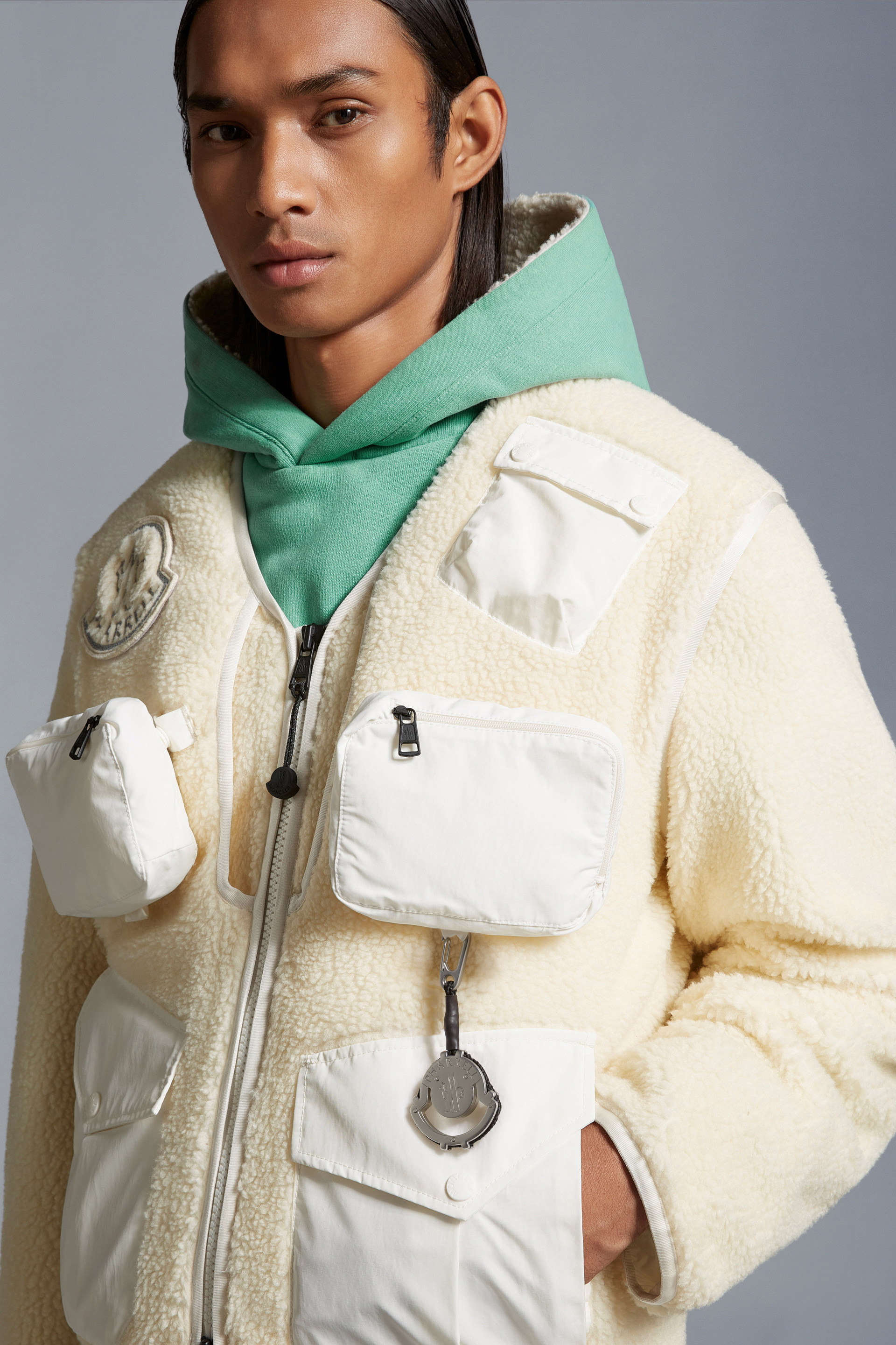 Cardigan matelassé en teddy Blanc Cassé - Moncler x Pharrell Williams  Genius