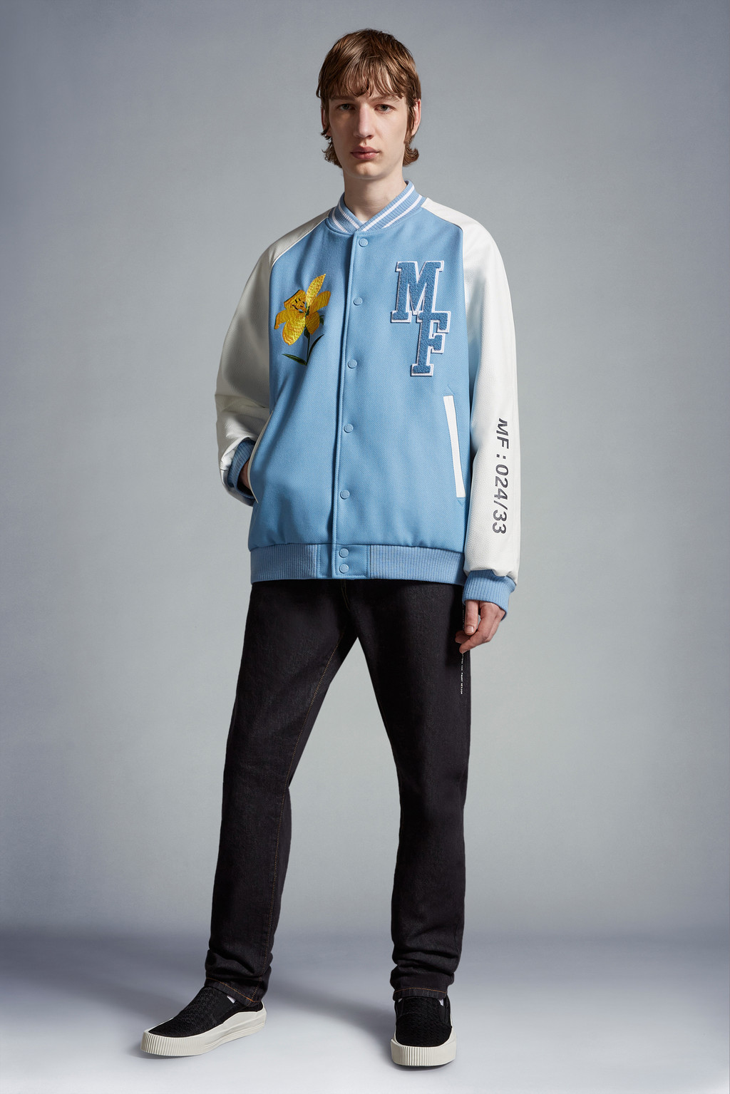 White & Light Blue Celsia Down Varsity Jacket - Moncler x Frgmnt