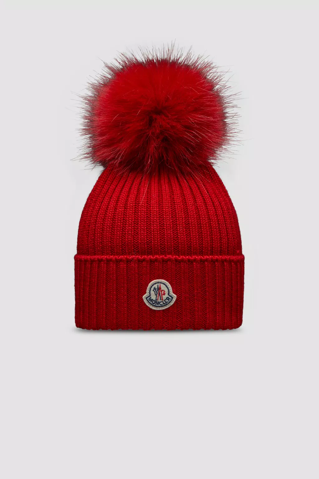 Wool Beanie with Pom Pom Girl Scarlet Red Moncler 1