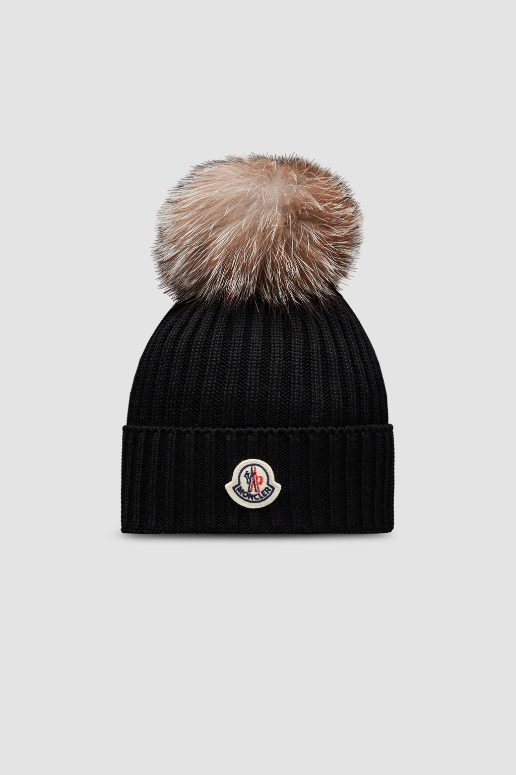 black moncler beanie with pom pom