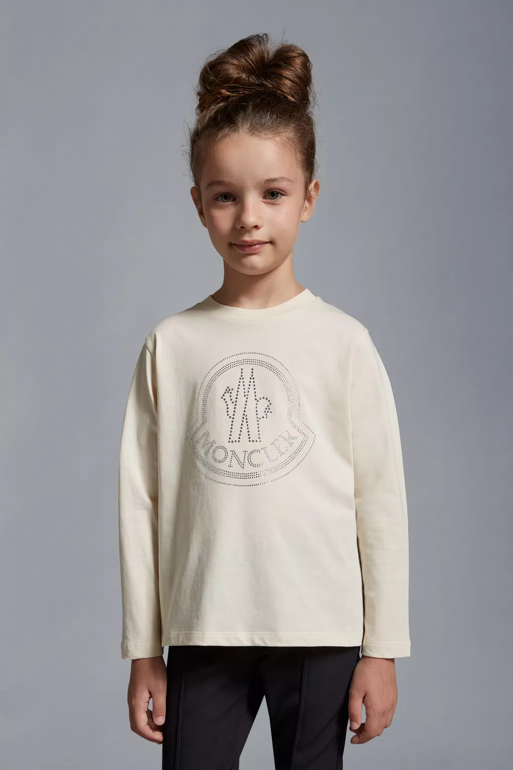 Crystal Logo Long Sleeve T-Shirt Girl Beige Moncler 1