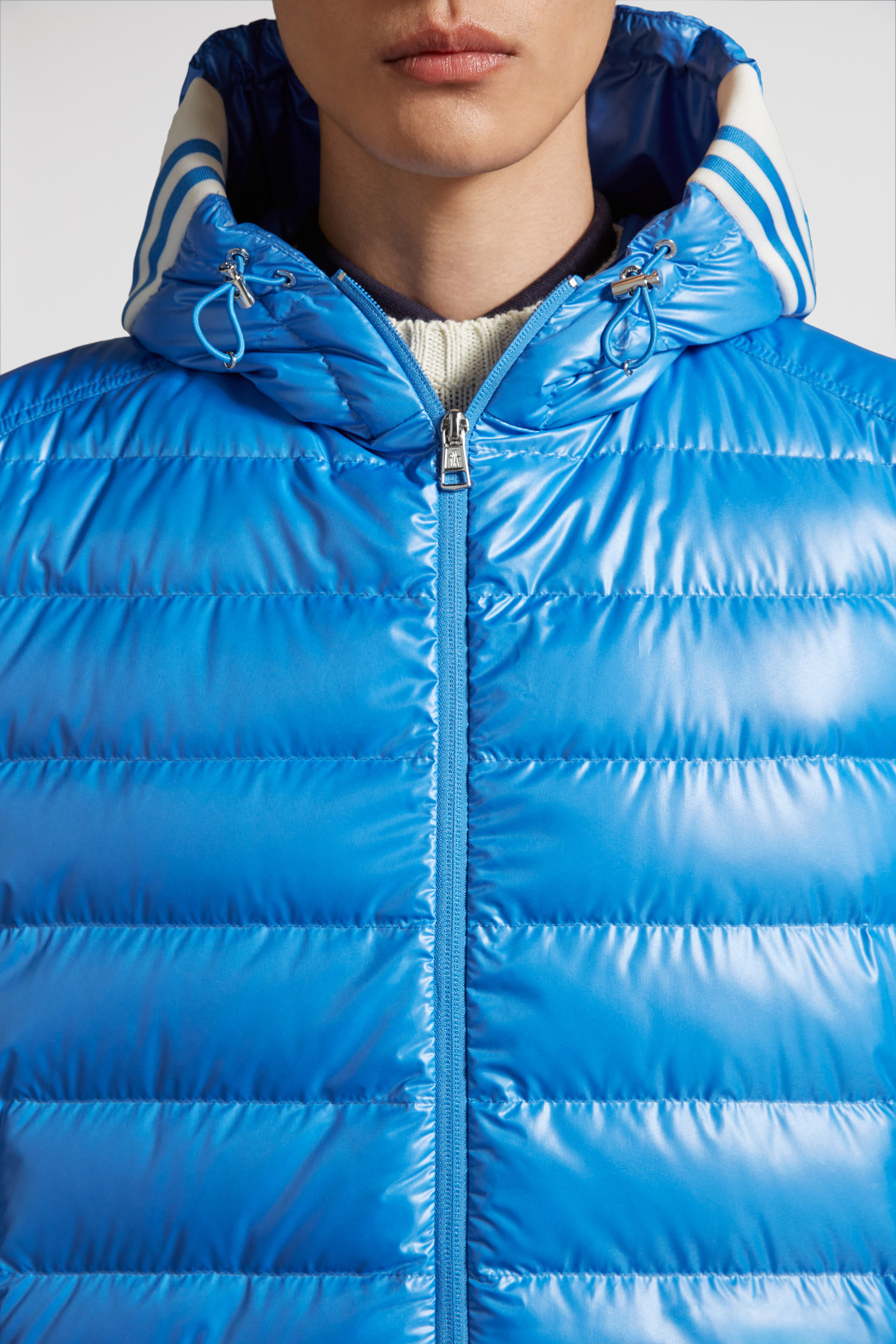 Moncler shiny hot sale blue jacket