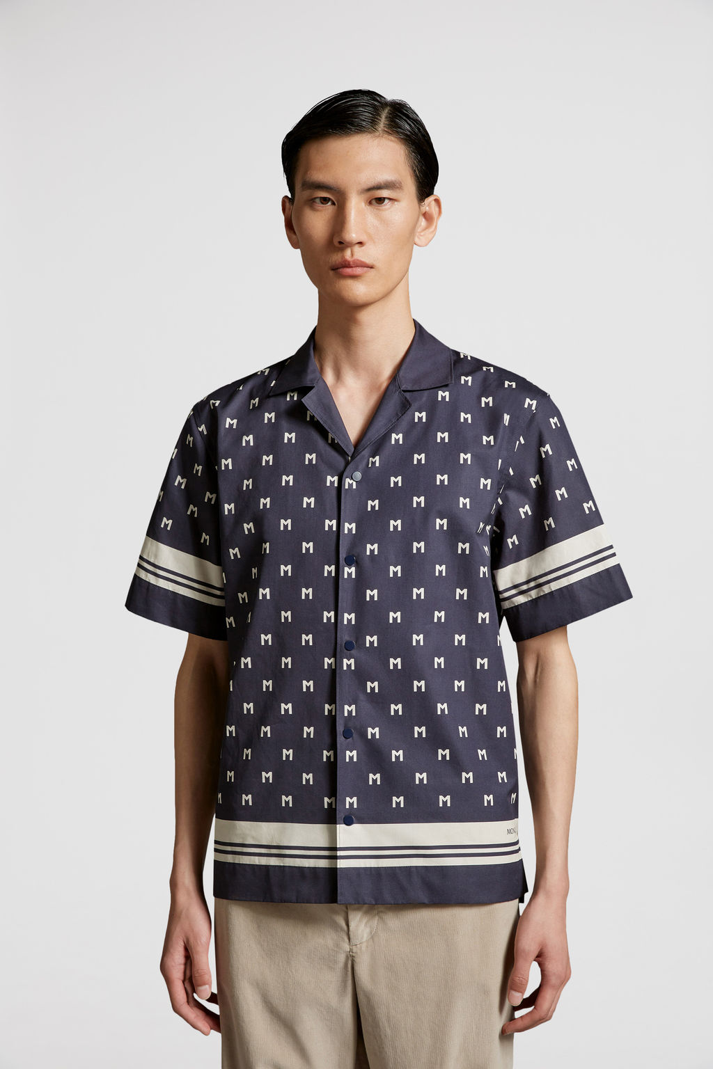 Monogram Moncler Dark Blue Monogram Print Shirt - Shirts for Men | Moncler DE