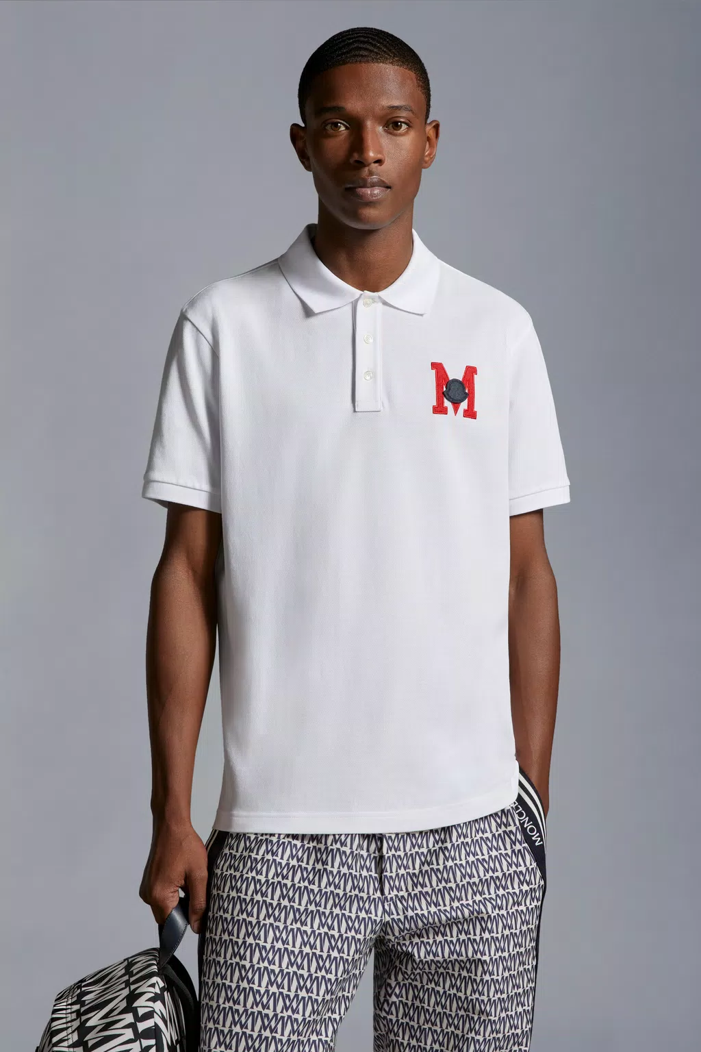 Embroidered Monogram Polo Shirt Men Optical White Moncler 1