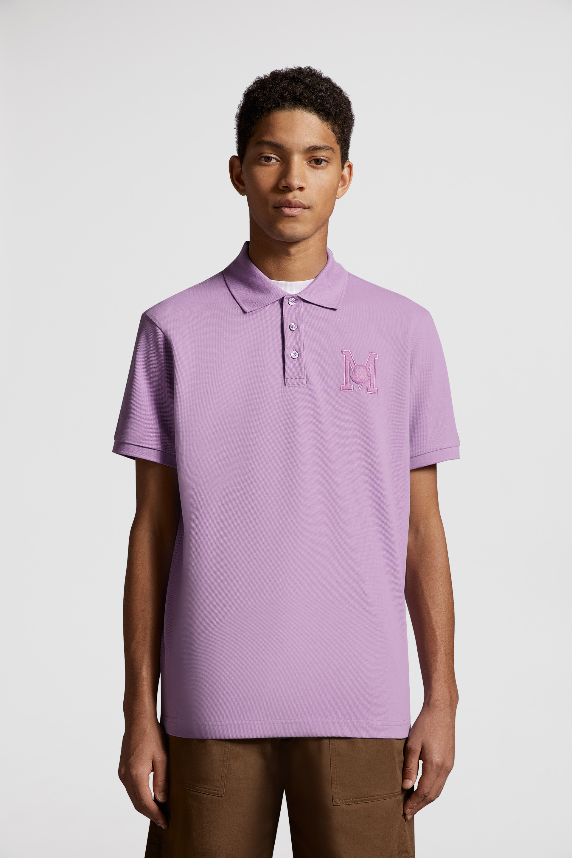 Moncler Men's Embroidered Monogram Polo Shirt Purple - Polo Shirts