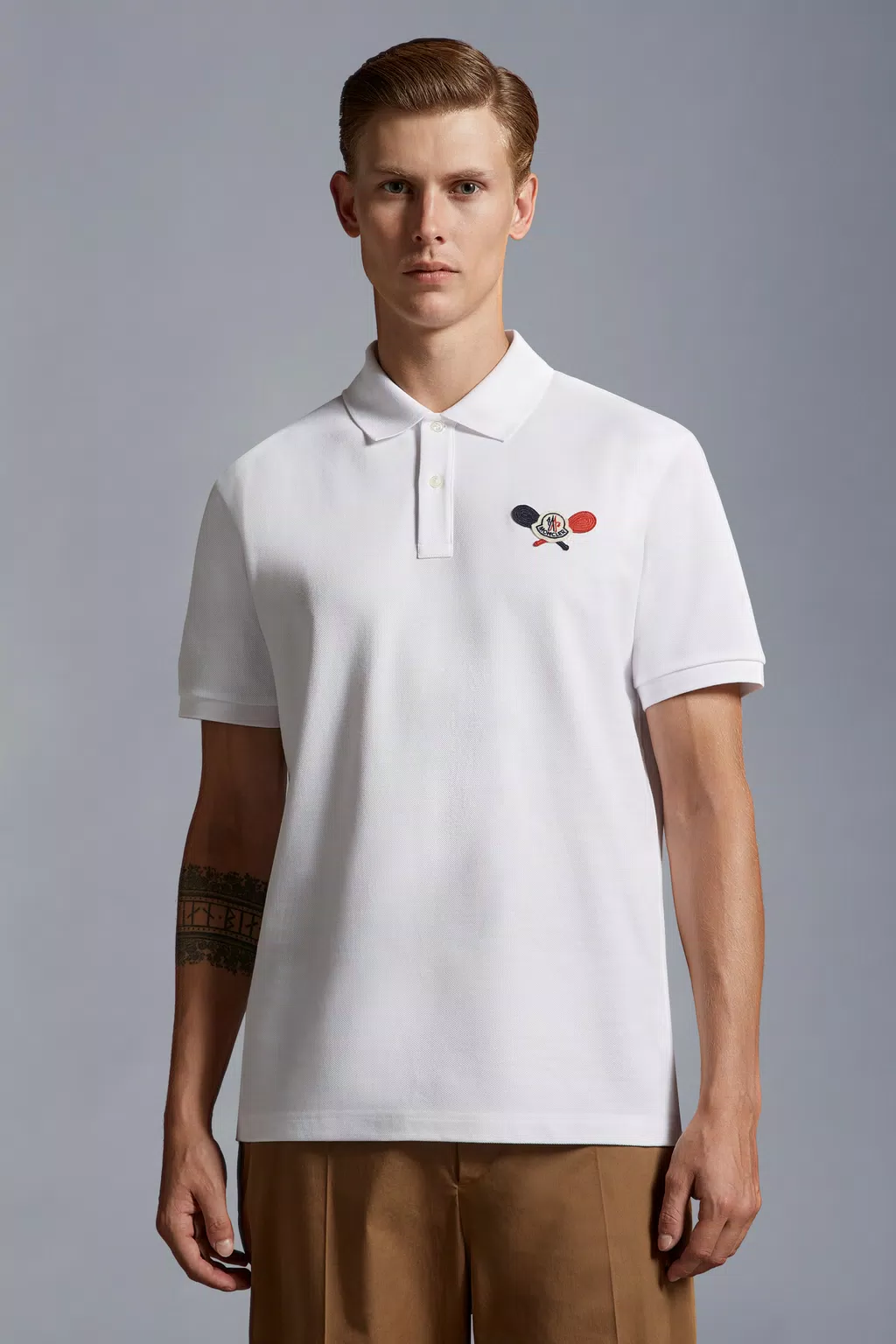Tennis Logo Patch Polo Shirt Men Optical White Moncler 1