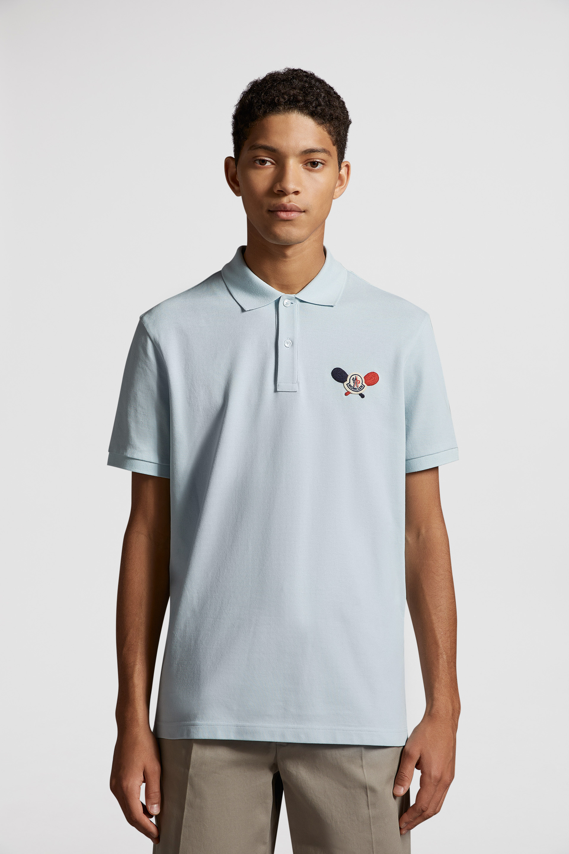Light Blue Tennis Logo Patch Polo Shirt - Polos & T-shirts for Men 