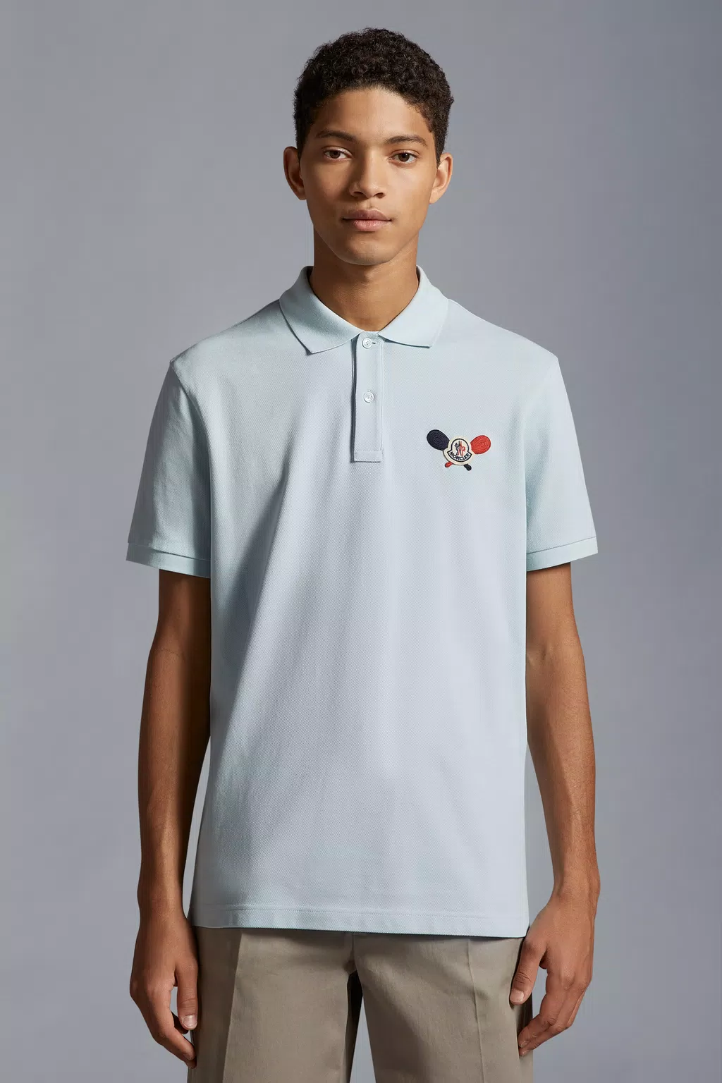 Tennis Logo Patch Polo Shirt Men Light Blue Moncler 1