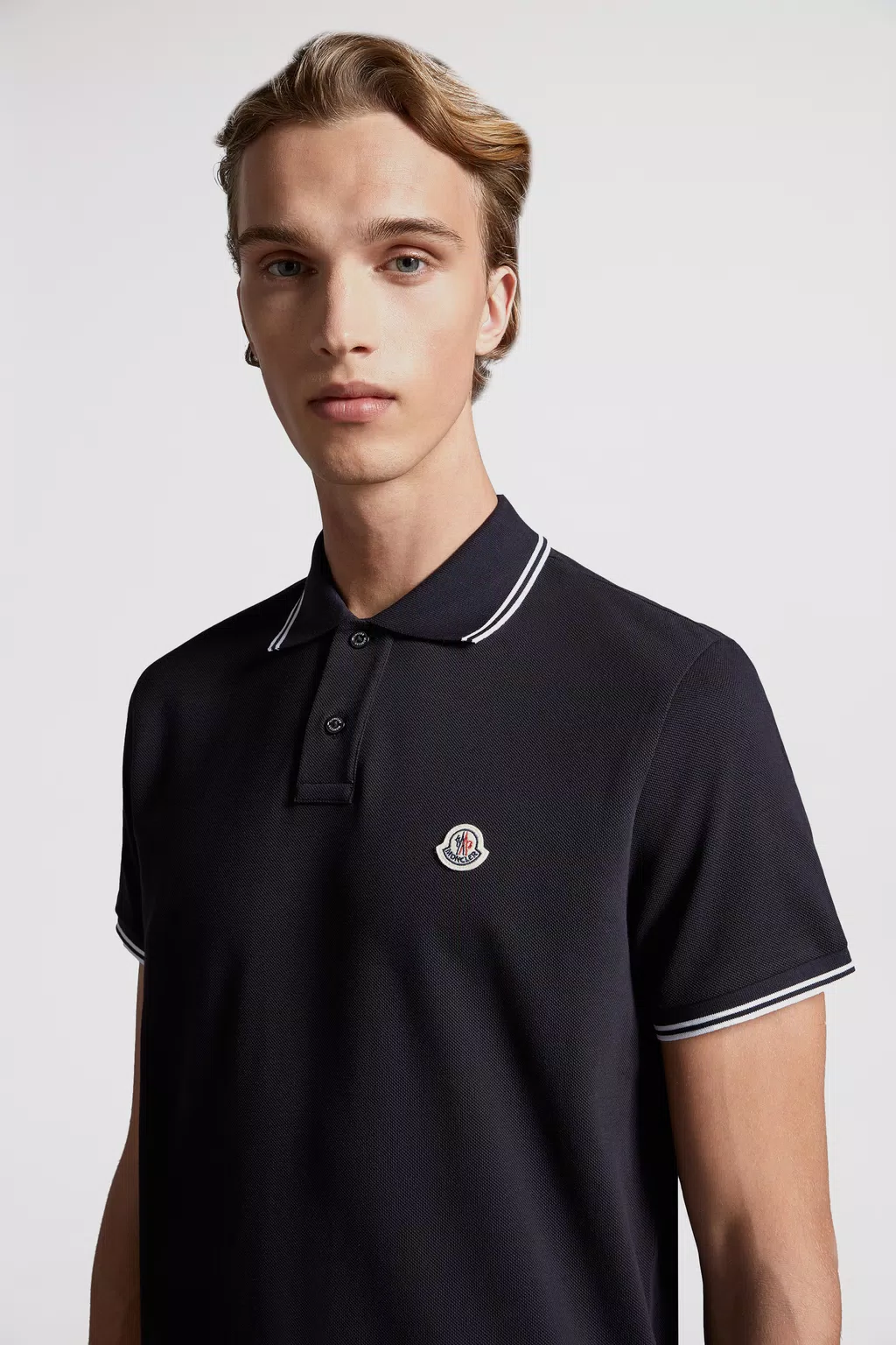 Dark Blue Logo Patch Polo Shirt - Polos & T-shirts for Men | Moncler US