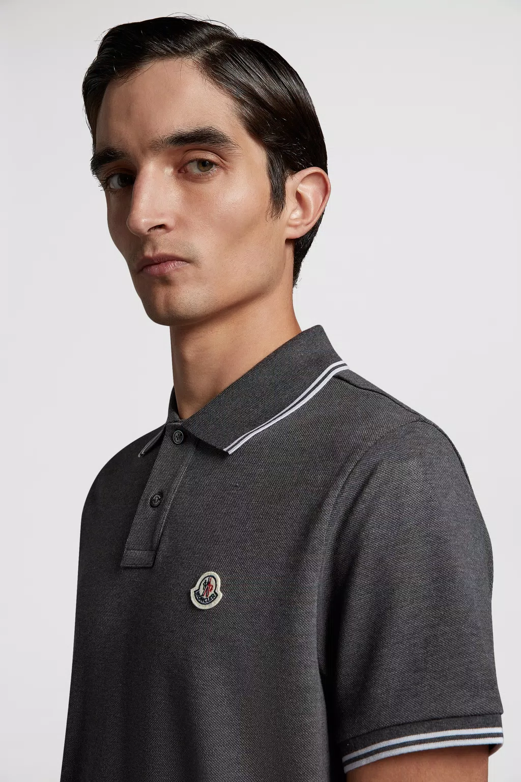 Dark Grey Logo Patch Polo Shirt - Polos & T-shirts for Men | Moncler US
