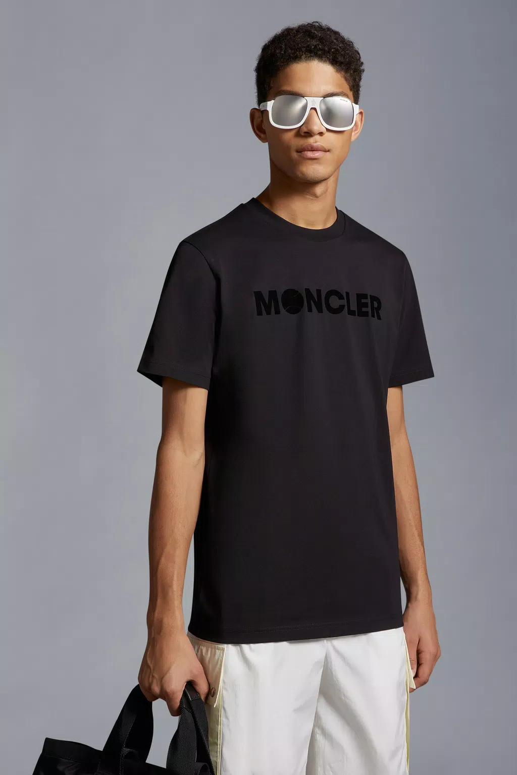 T-shirt à logo floqué Hommes Noir Moncler 1