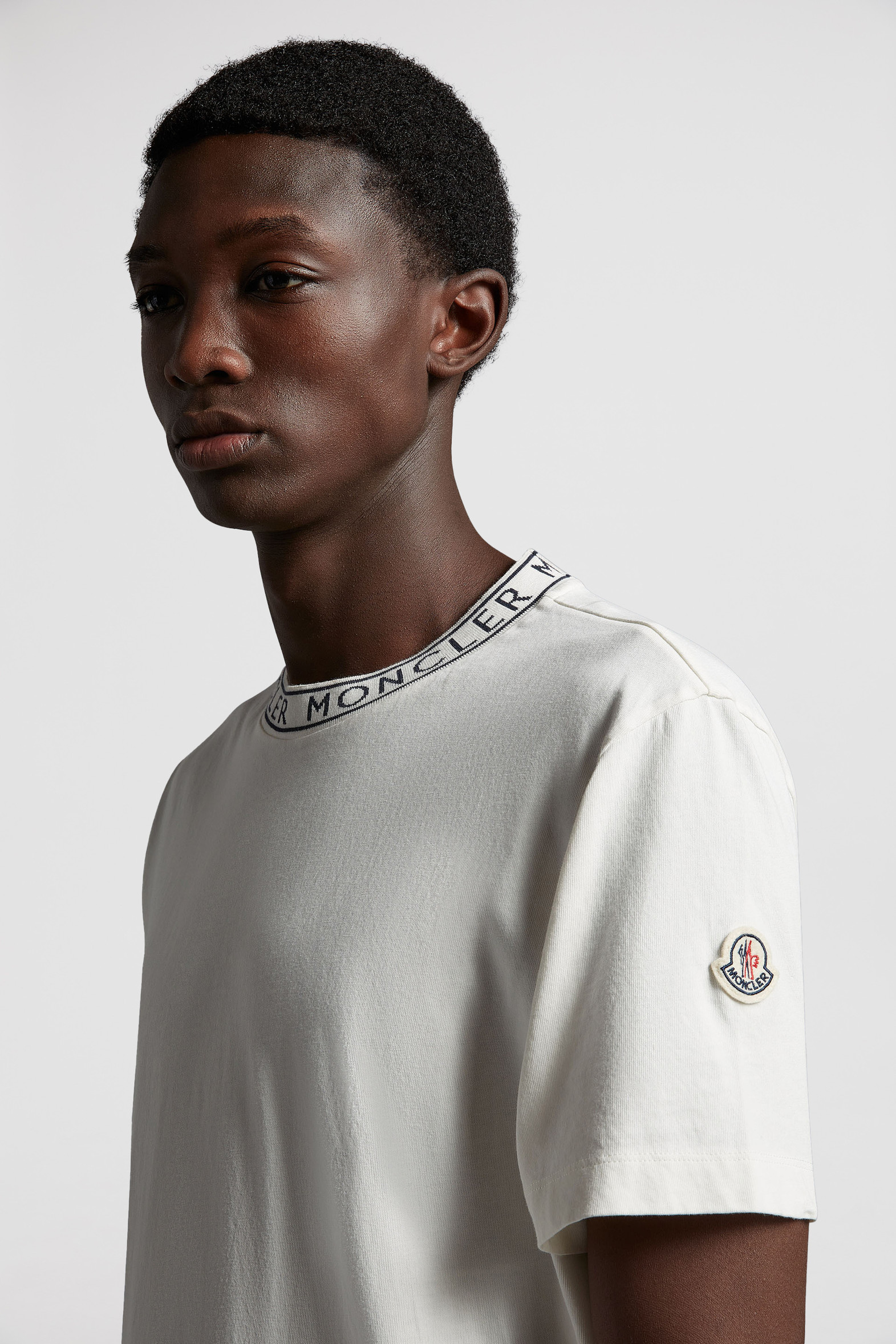 T-shirt en coton à bordure tricolore Blanc Cassé - Polos et t-shirts