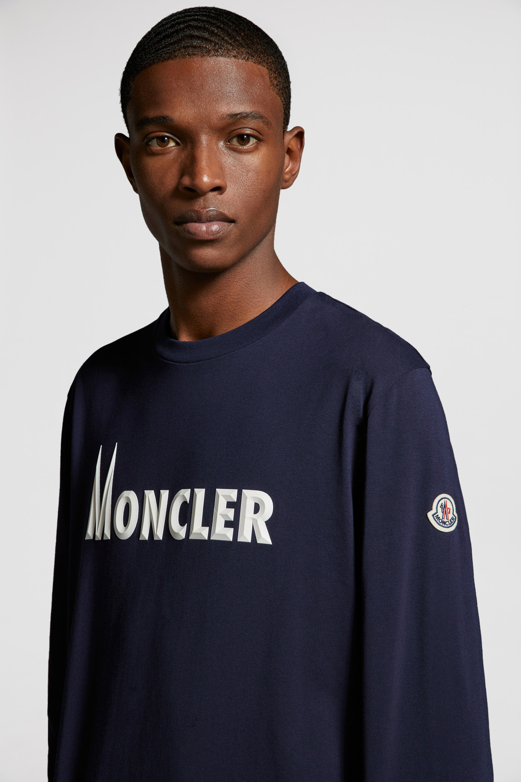 we0458　MONCLER long-sleeved black,L Moncler Long Sleeve T Shirt Black Logo Cotton Long Sleeve T-Shirt