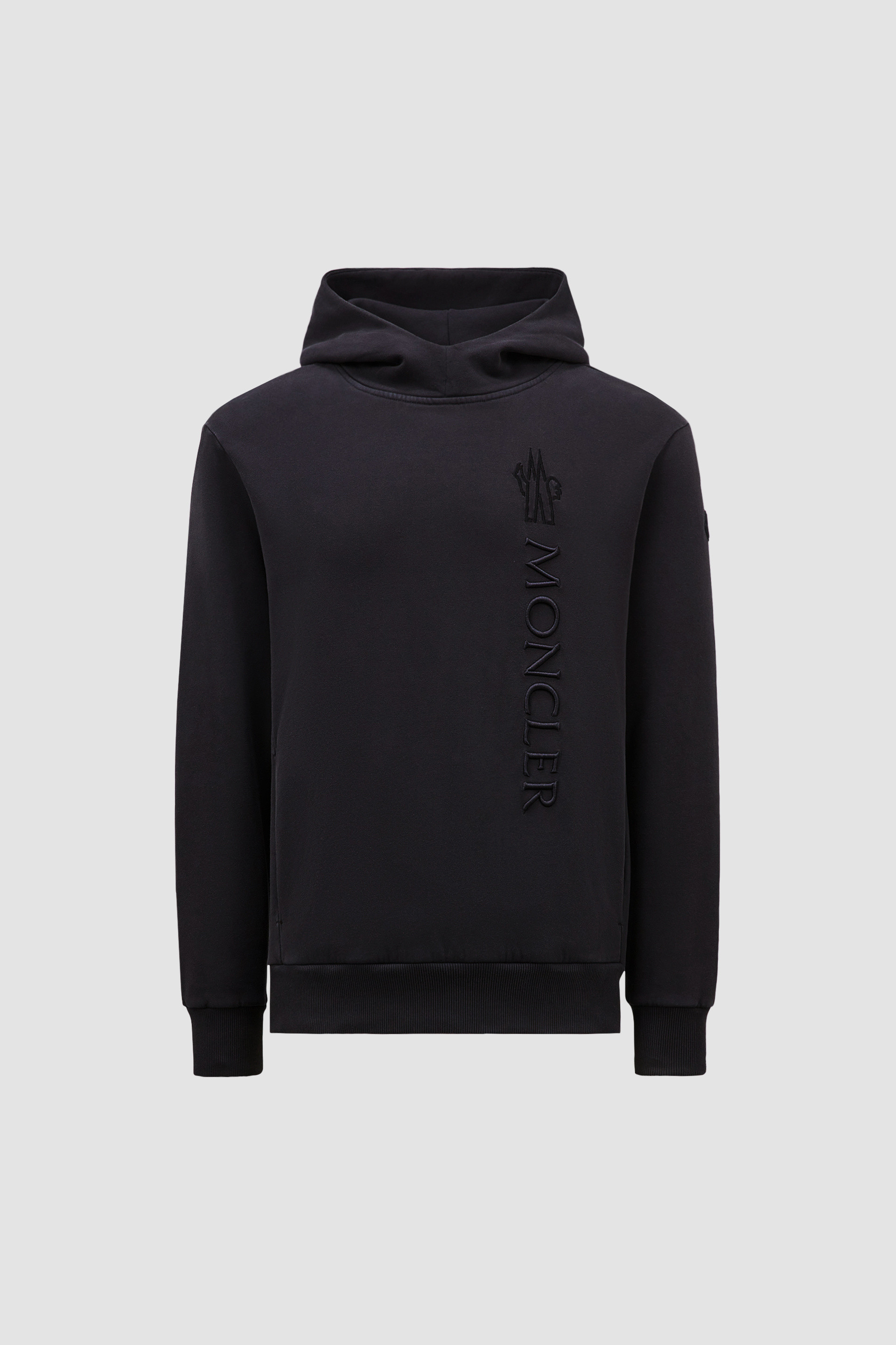 Black Embroidered Logo Hoodie Sweatshirts for Men Moncler US