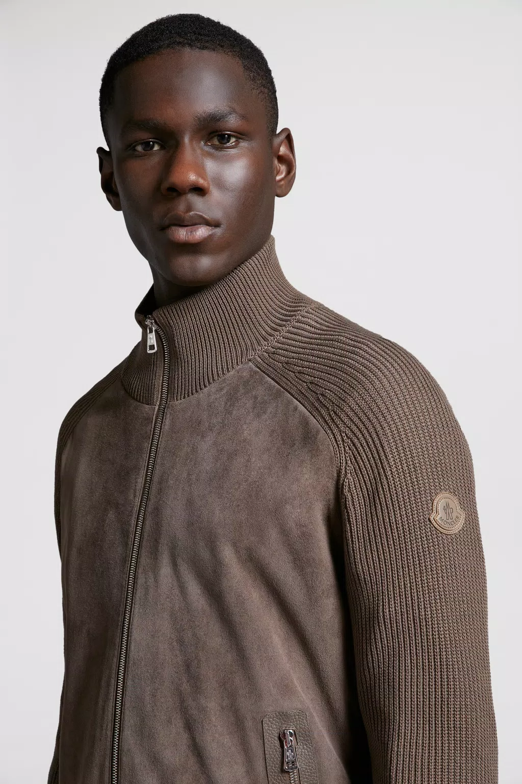 Brown Cotton & Suede Cardigan - Sweaters & Cardigans for Men | Moncler DK