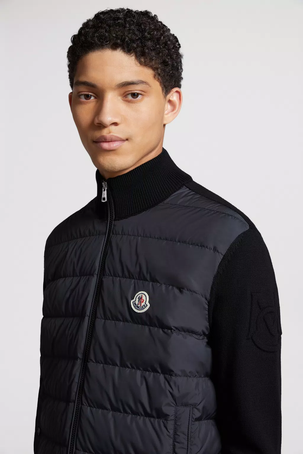 Black Padded Cotton Zip-Up Cardigan - Sweaters & Cardigans for Men ...