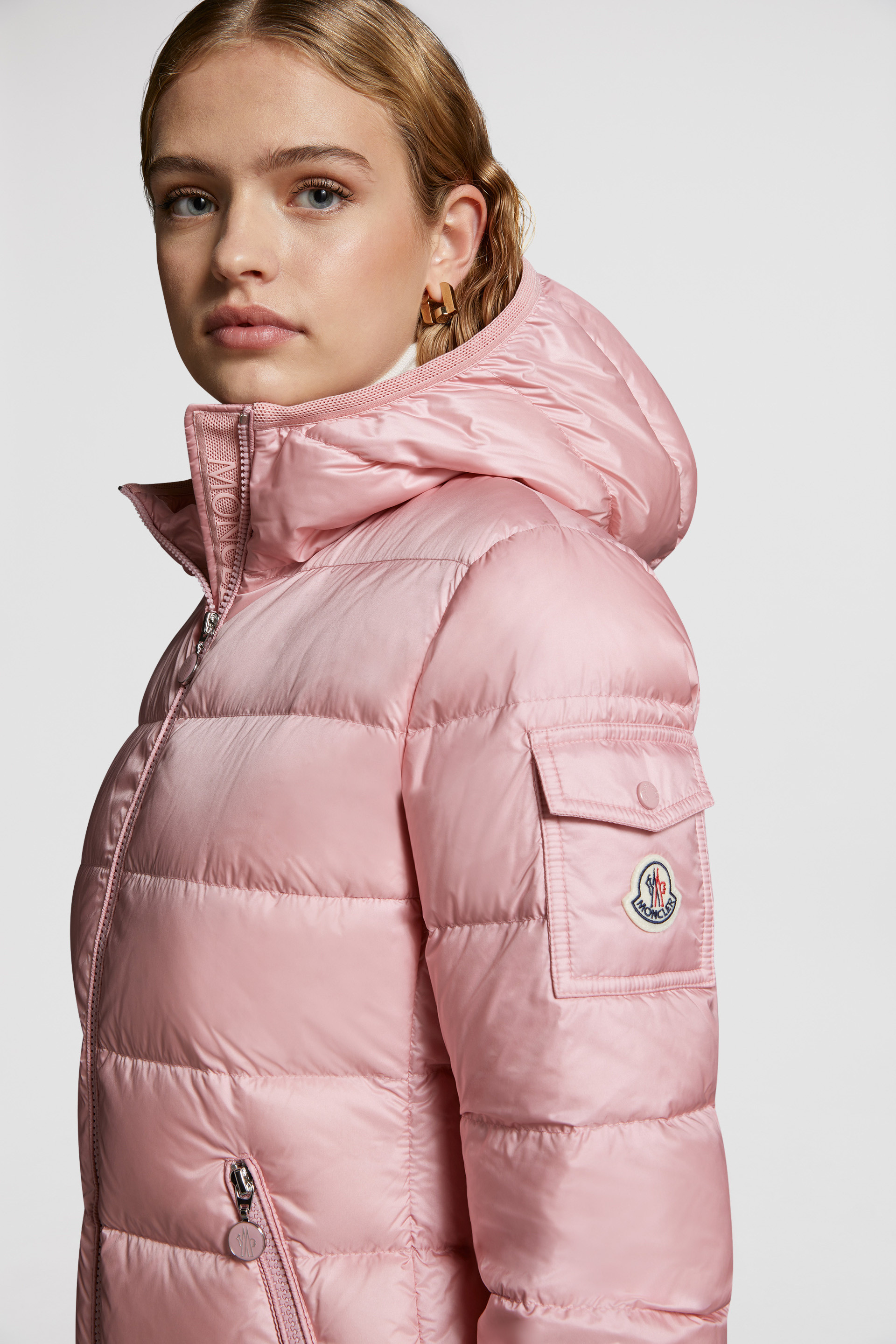 Baby pink moncler coat on sale