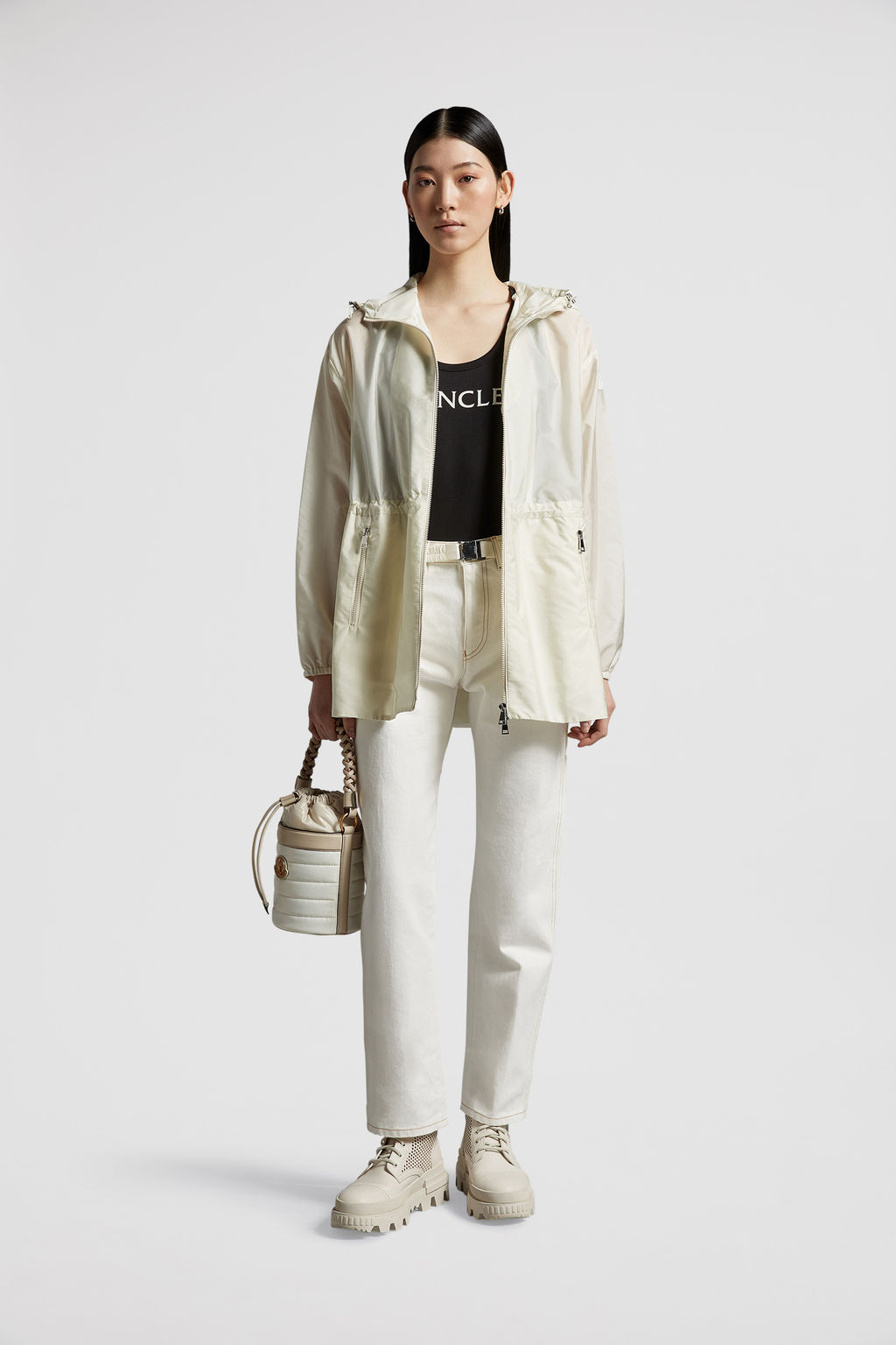 MONCLER ロングパーカー スプリングコート SAUGE キャメルベージュ ちぢま