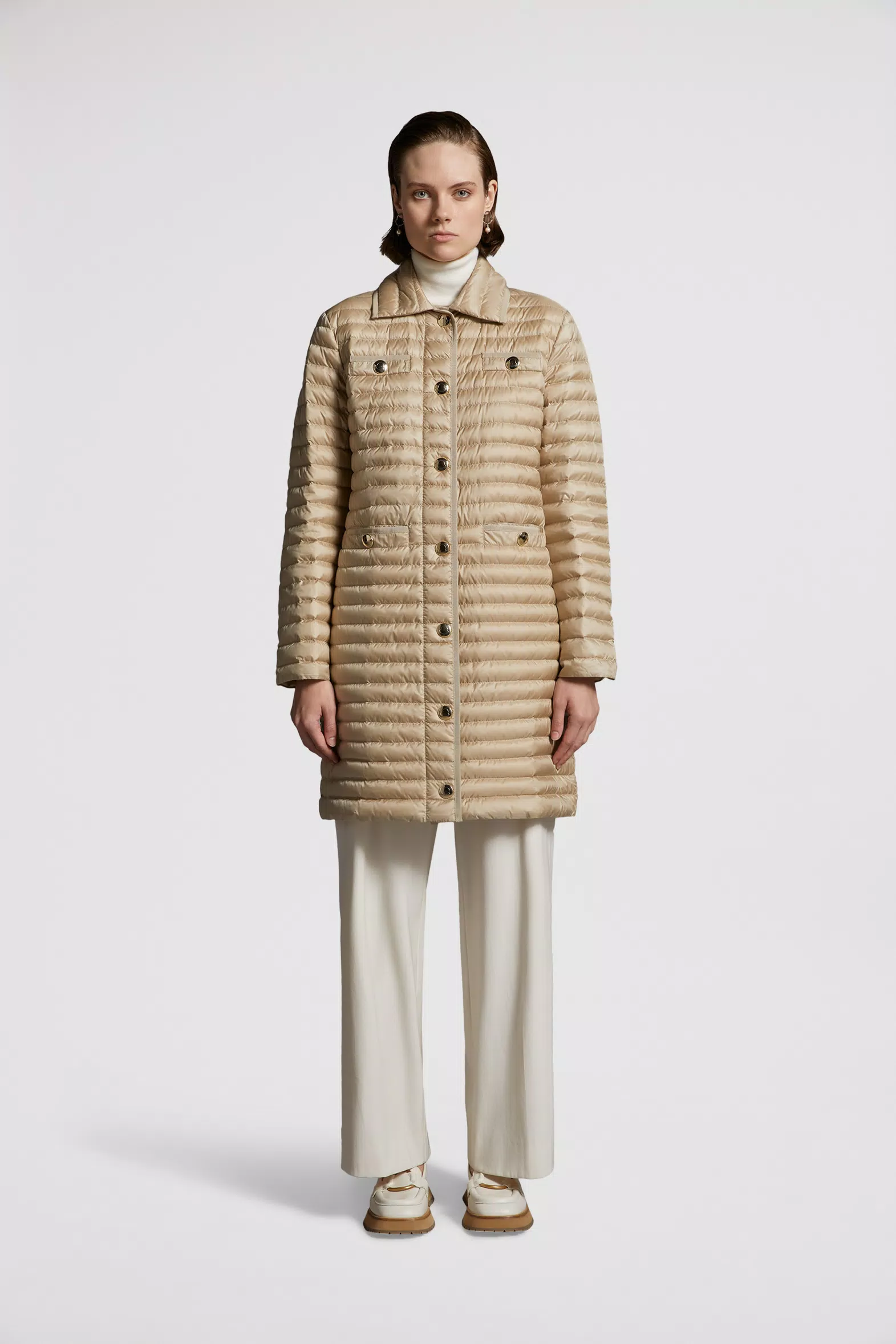 Beige Calipso Long Down Jacket - Long Down Jackets for Women | Moncler PT