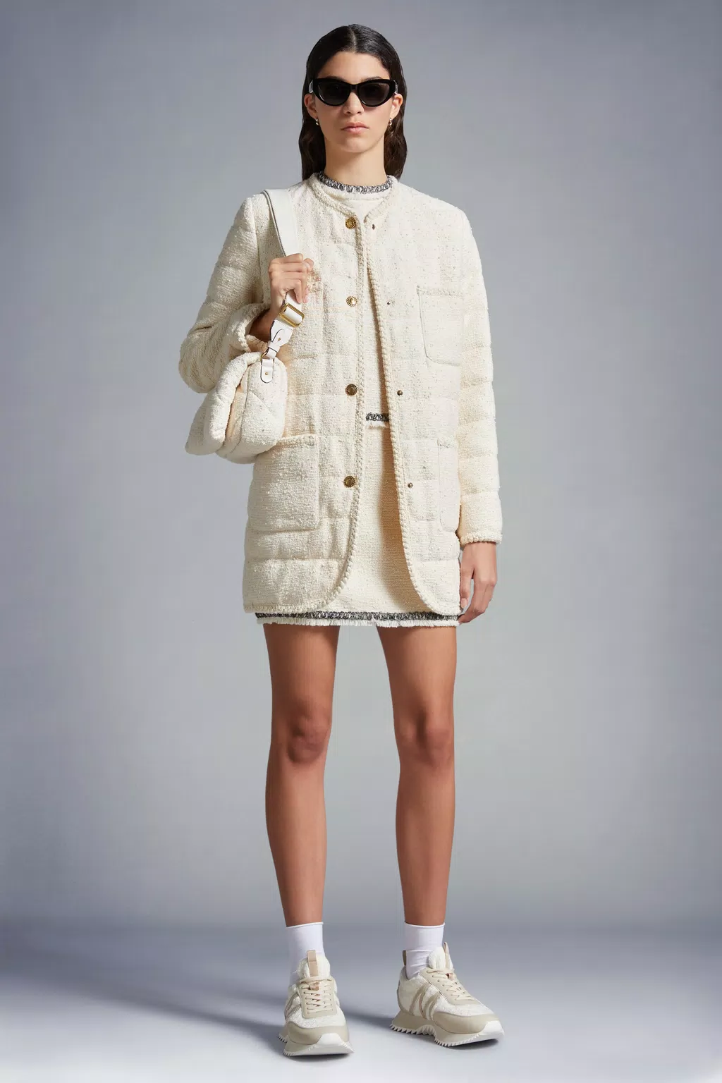 Mini-jupe en tweed Femmes Blanc Moncler 1
