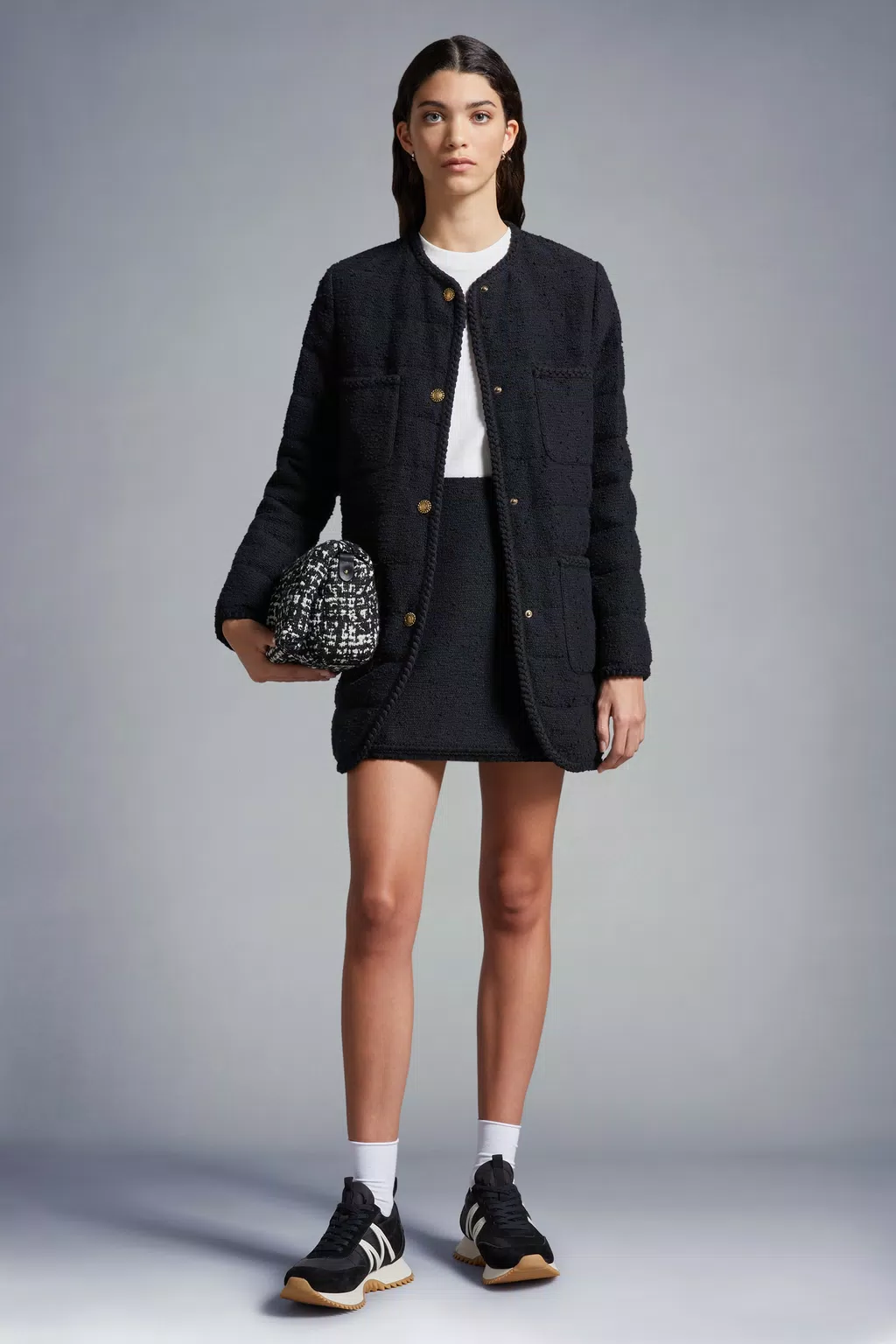 Mini-jupe en tweed Femmes Noir Moncler 1