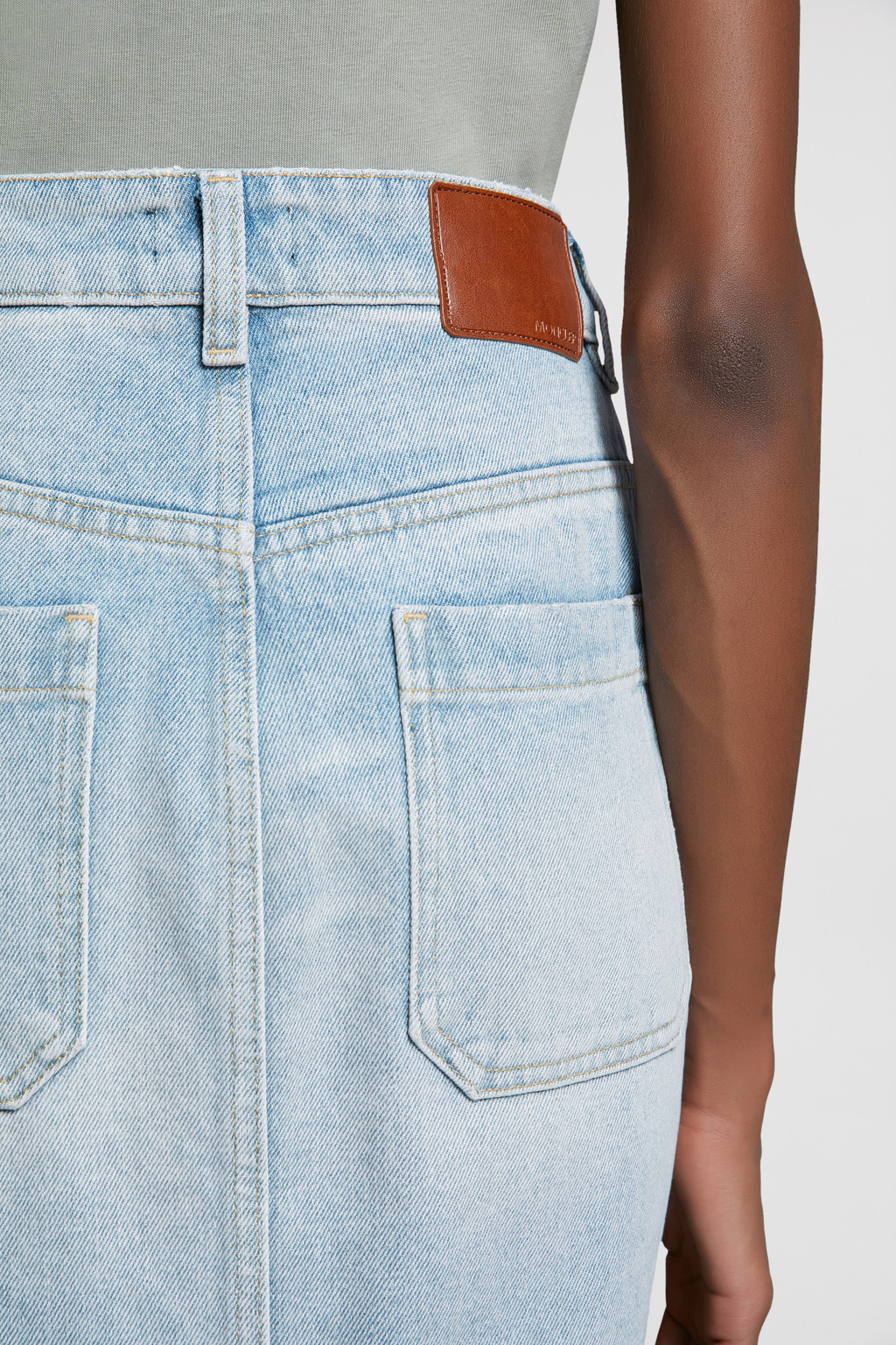 Women Blue Blast Denim Front Button Midi Skirt