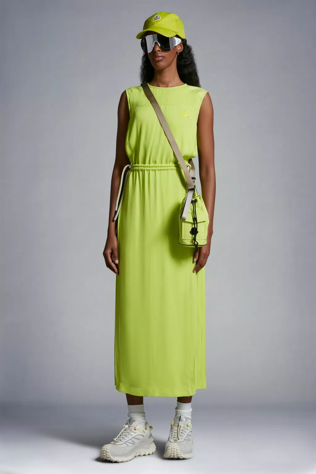 Crêpe De Chine Maxi Dress Women Lime Green Moncler 1