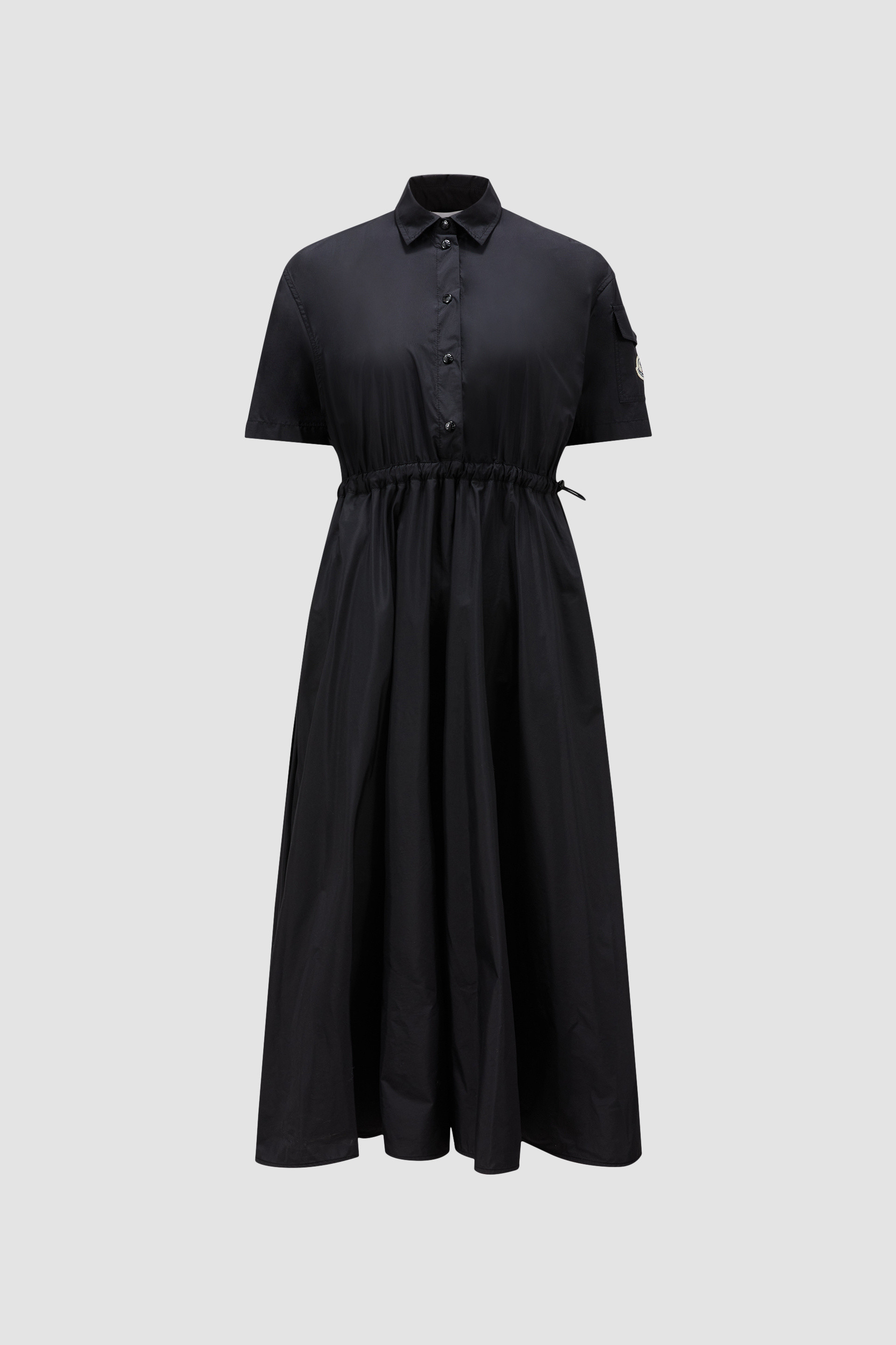 黑色女士中长款V领府绸衬衫连衣裙- 连衣裙for 女装| Moncler HK