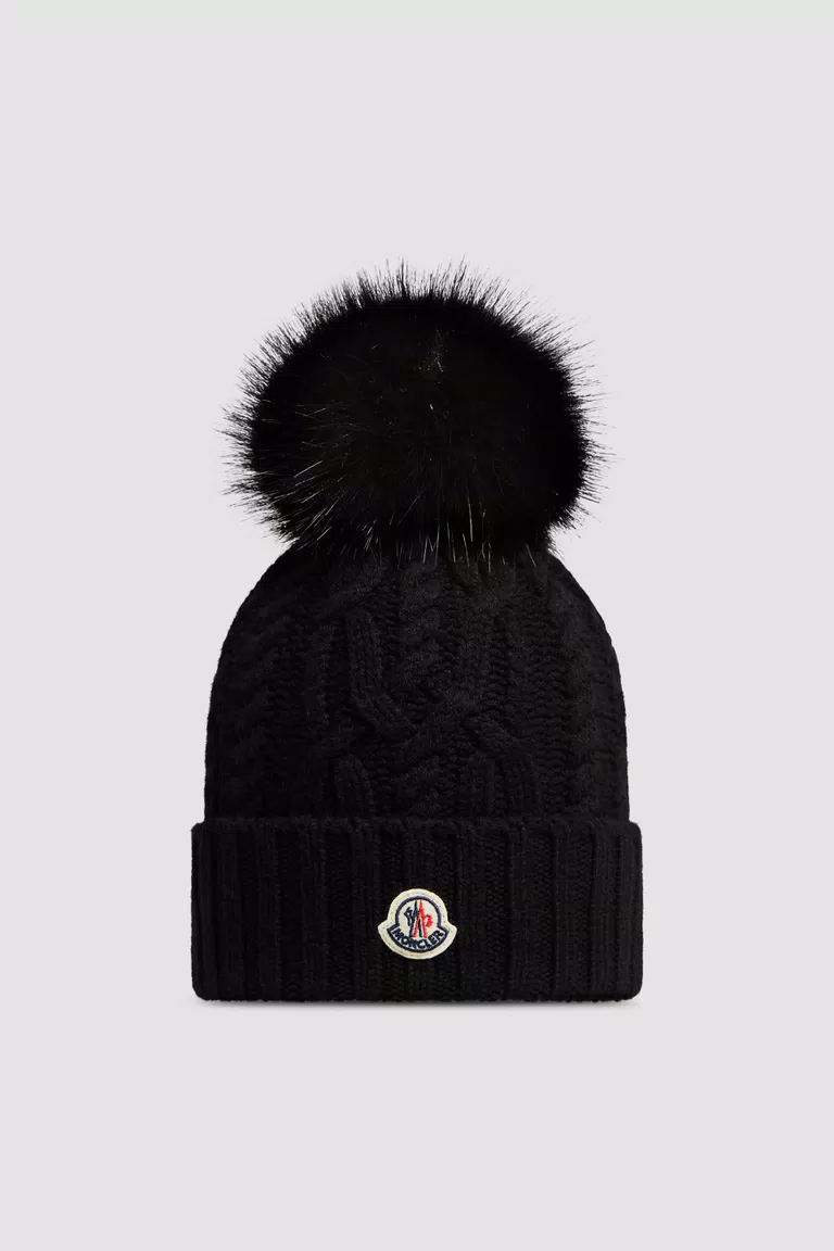 Black Cable Knit Cashmere Beanie - Hats & Beanies for Women | Moncler US