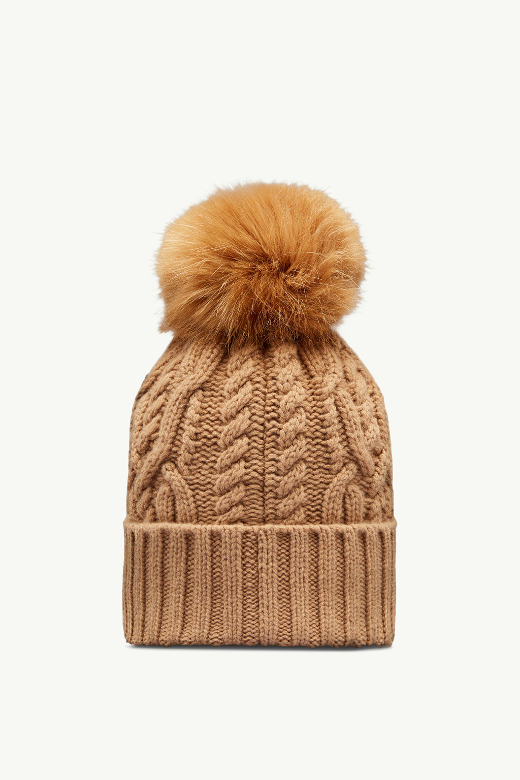Beige Wool & Cashmere Beanie with Pom Pom Hats & Beanies for Women
