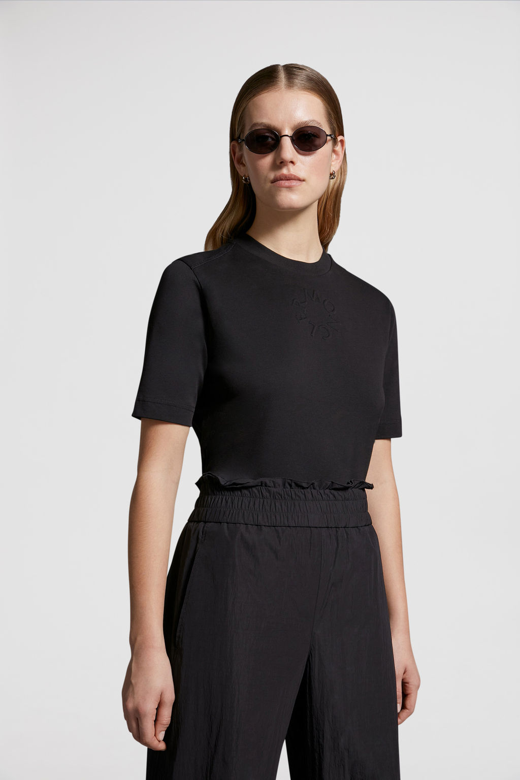 Black Embossed Logo TShirt Tops & Tshirts for Women Moncler US