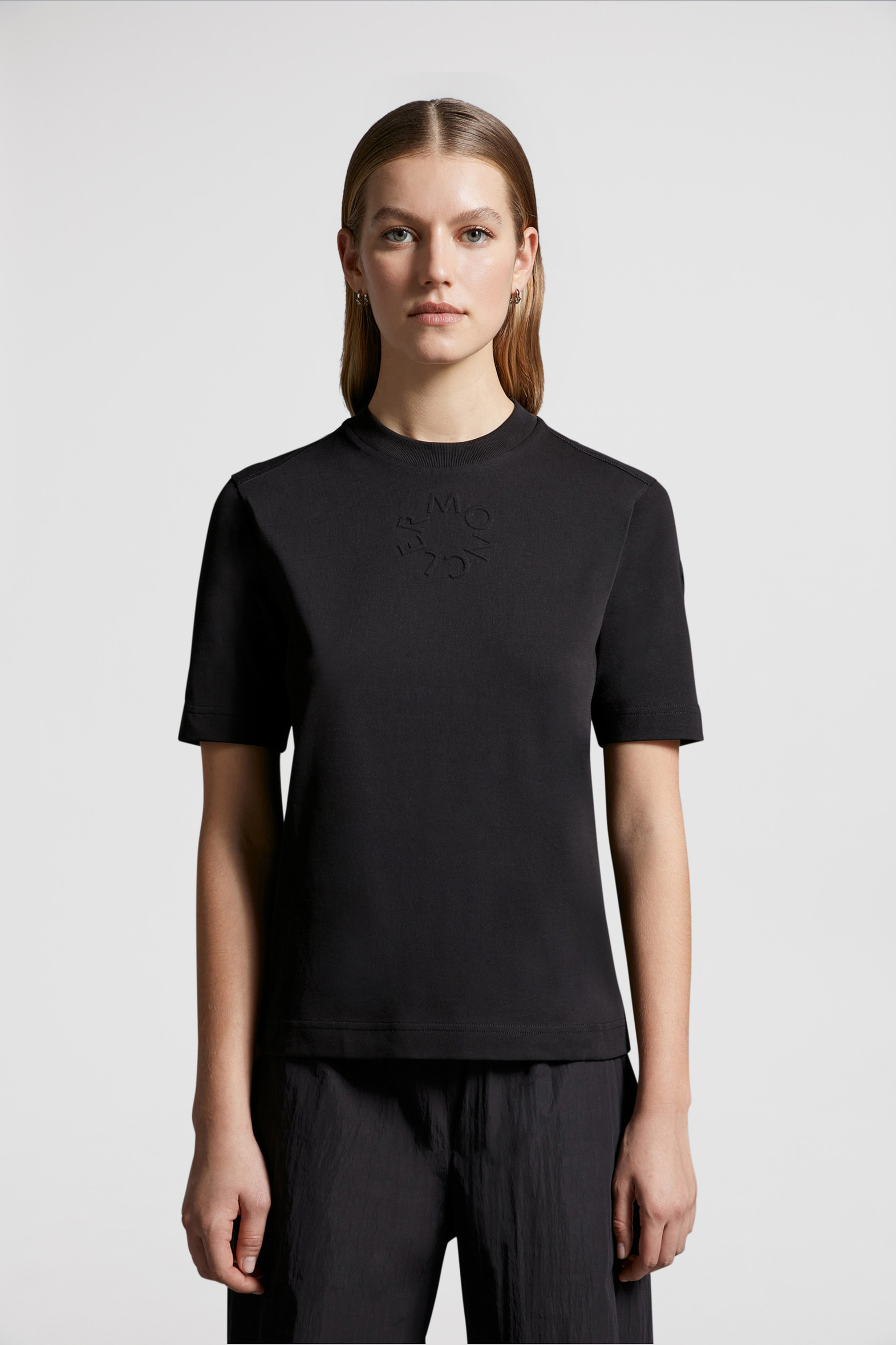Black Embossed Logo TShirt Tops & TShirts for Women Moncler AT