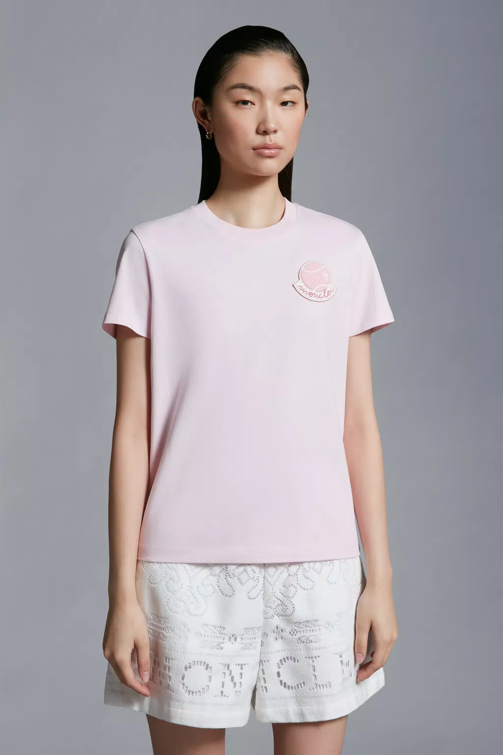 Tennis Logo Patch T-Shirt Women Pink Moncler 1