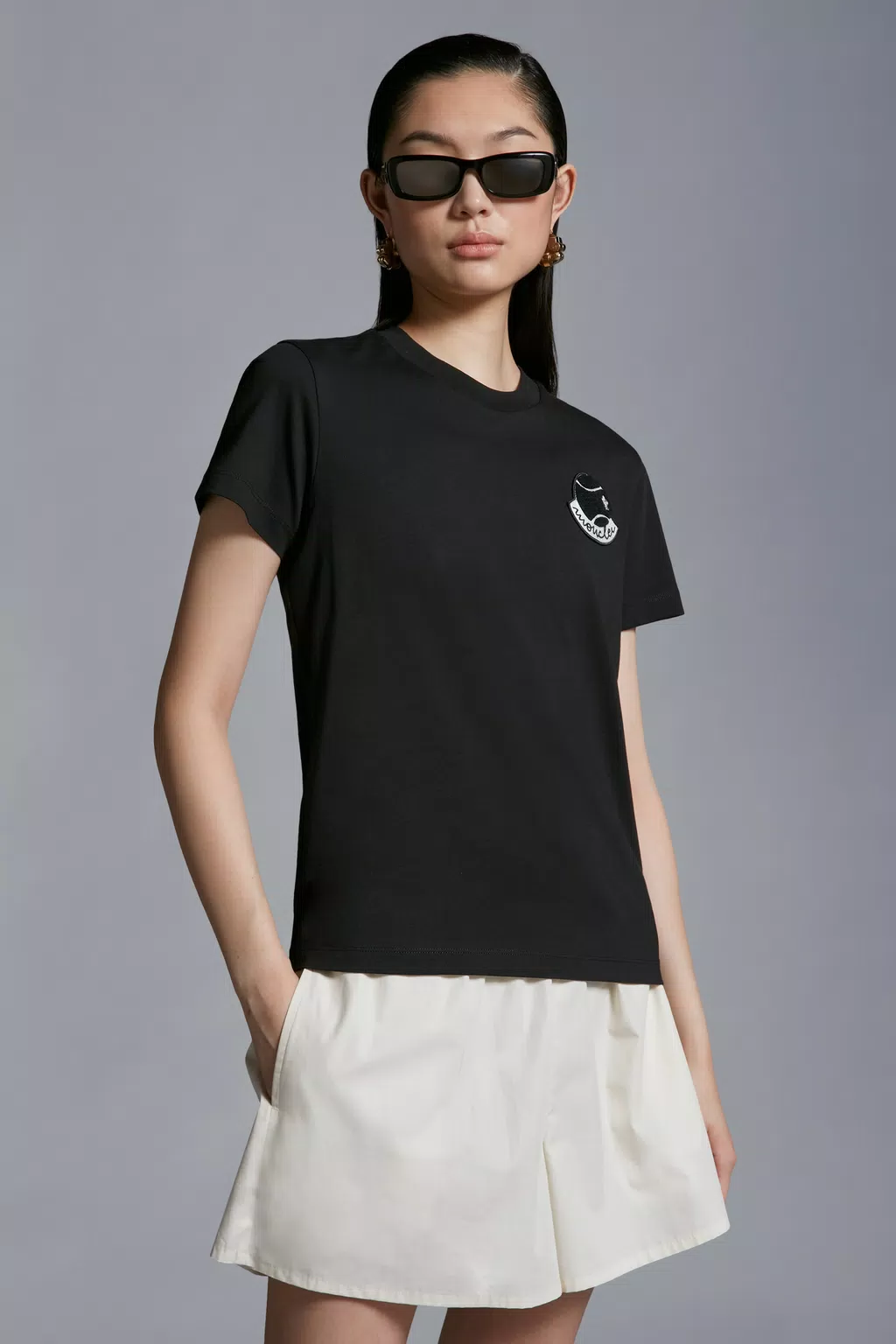 Tennis Logo Patch T-Shirt Women Black Moncler 1
