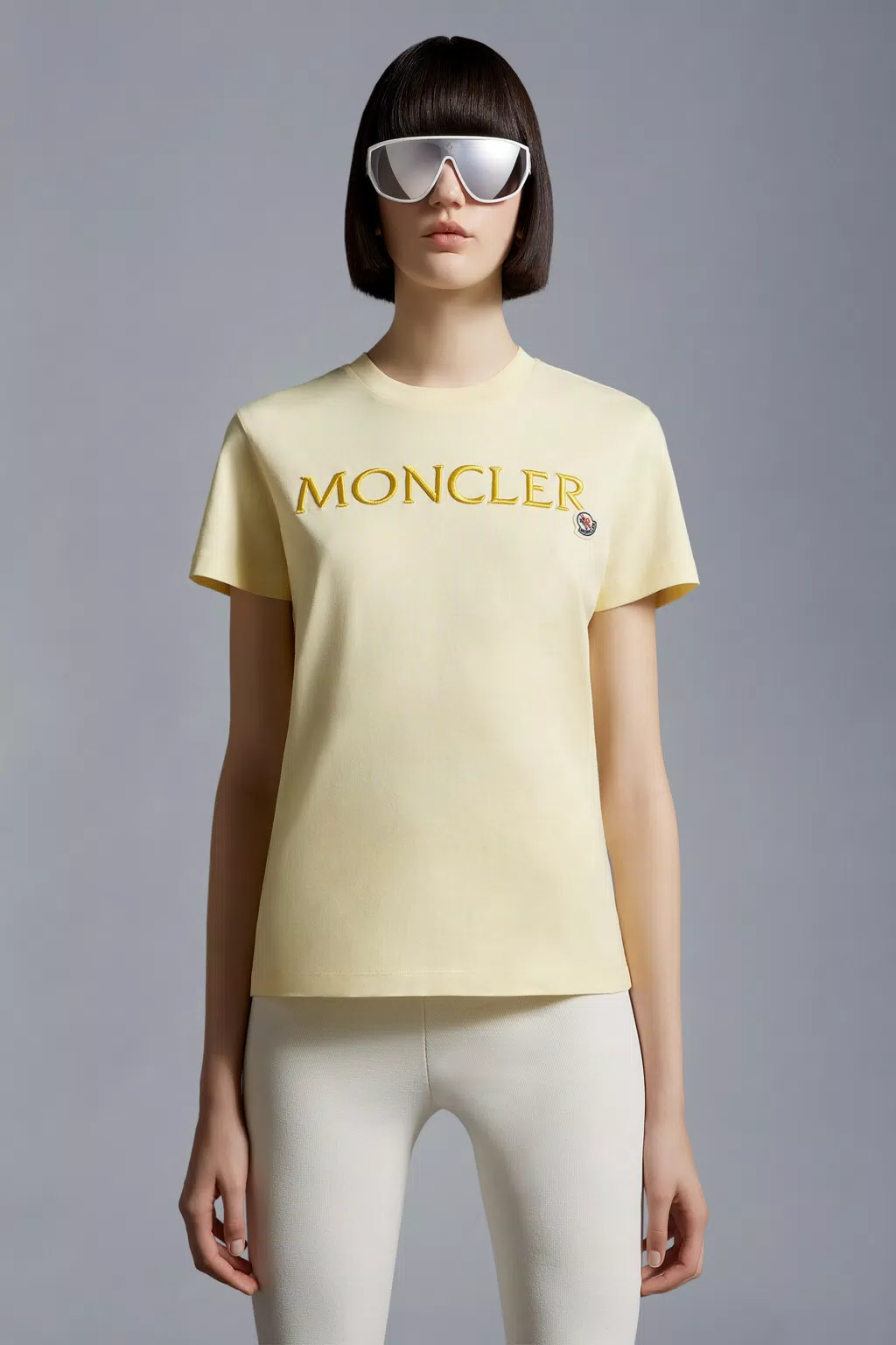 Embroidered Logo T-Shirt Women Light Yellow Moncler 1