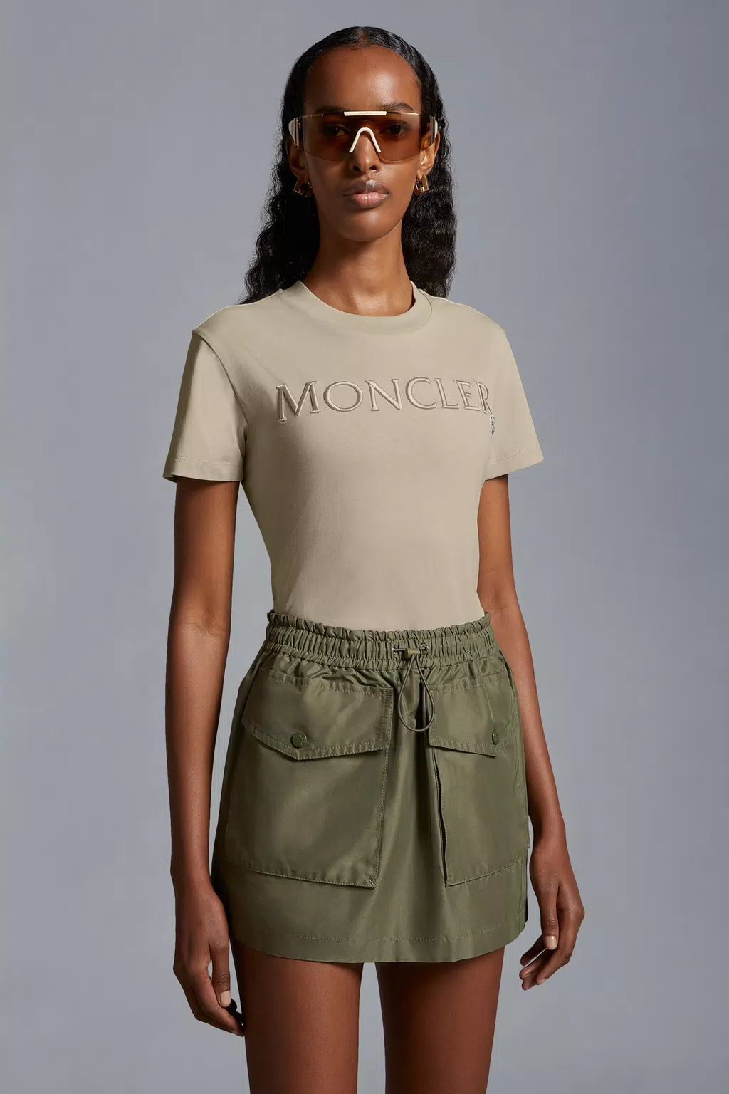 Embroidered Logo T-Shirt Women Beige Moncler 1