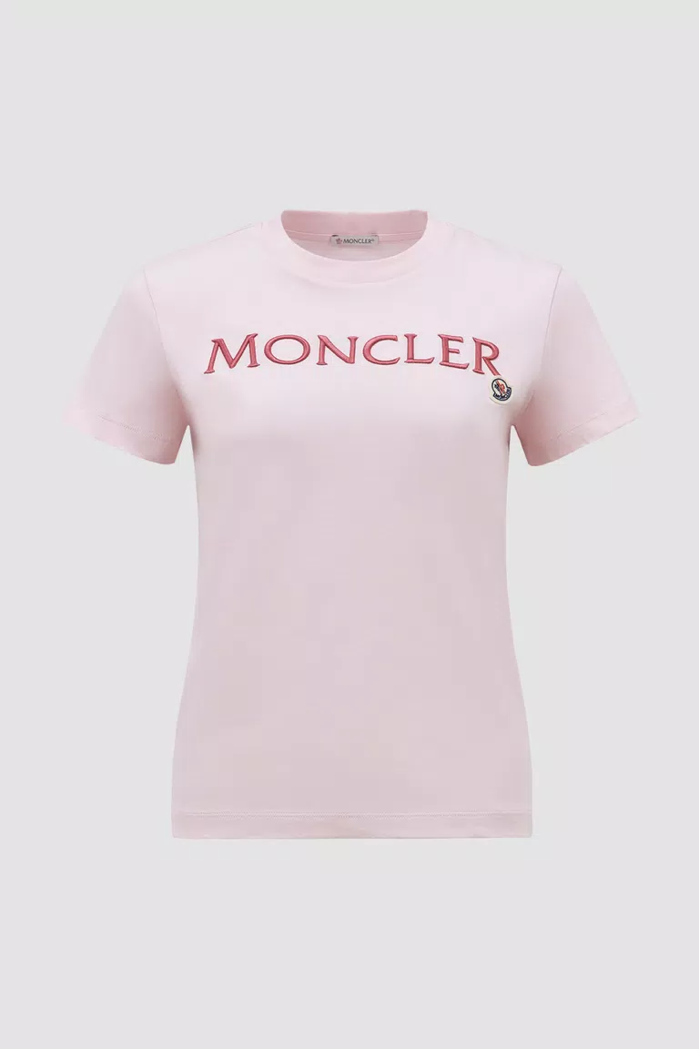 t shirt con logo ricamato donna rosa moncler