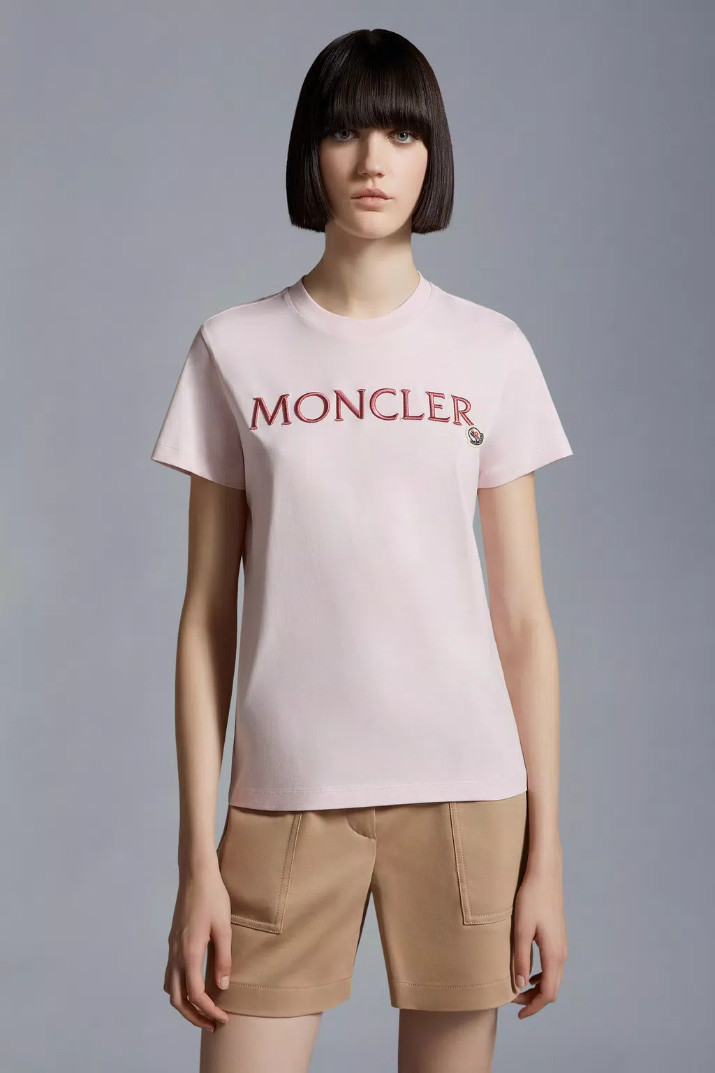 Embroidered Logo T-Shirt Women Pink Moncler 1
