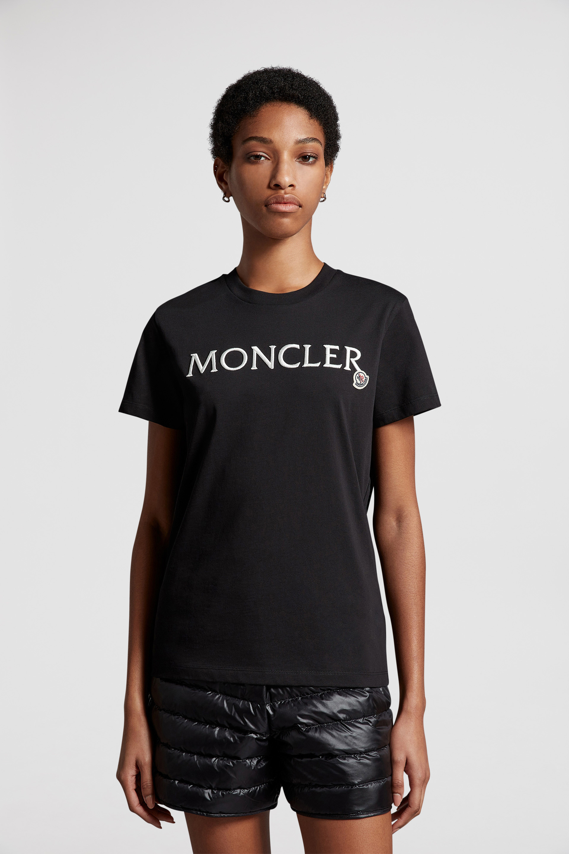 Black Embroidered Logo T-Shirt - Tops & T-Shirts for Women | Moncler DK