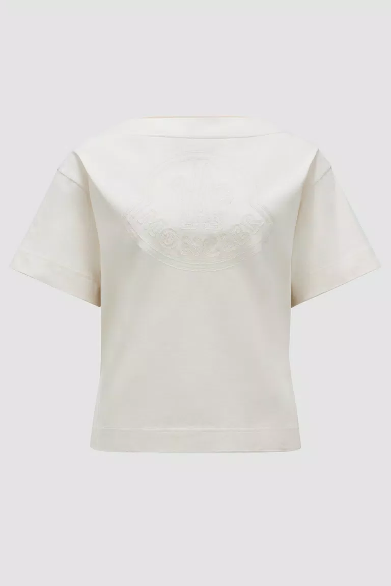 t shirt con logo ricamato donna bianco moncler