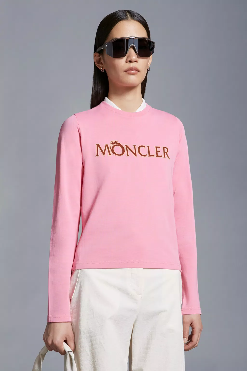 Logo Long Sleeve T-Shirt Women Pink Moncler 1