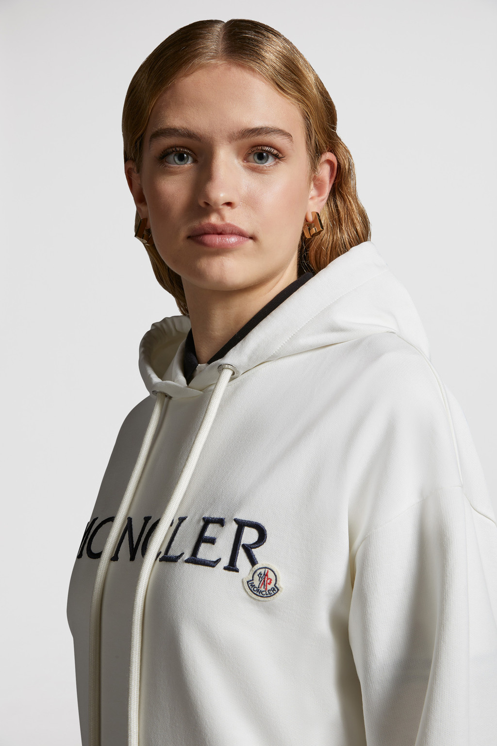 White Embroidered Logo Hoodie Sweatshirts for Women Moncler US