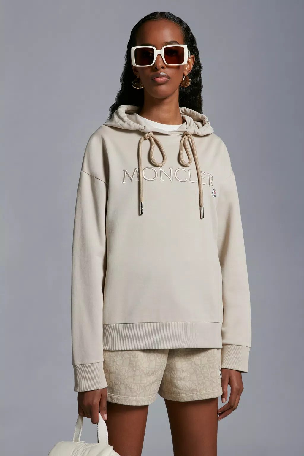 Embroidered Logo Hoodie Women Beige Moncler 1