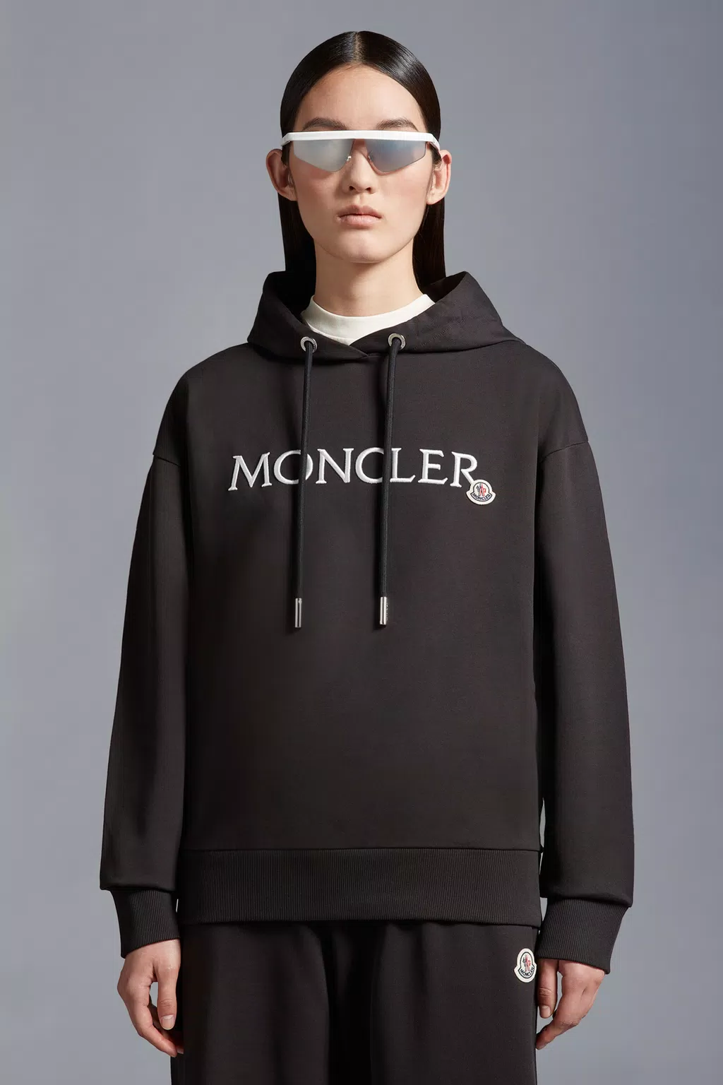 Embroidered Logo Hoodie Women Black Moncler 1